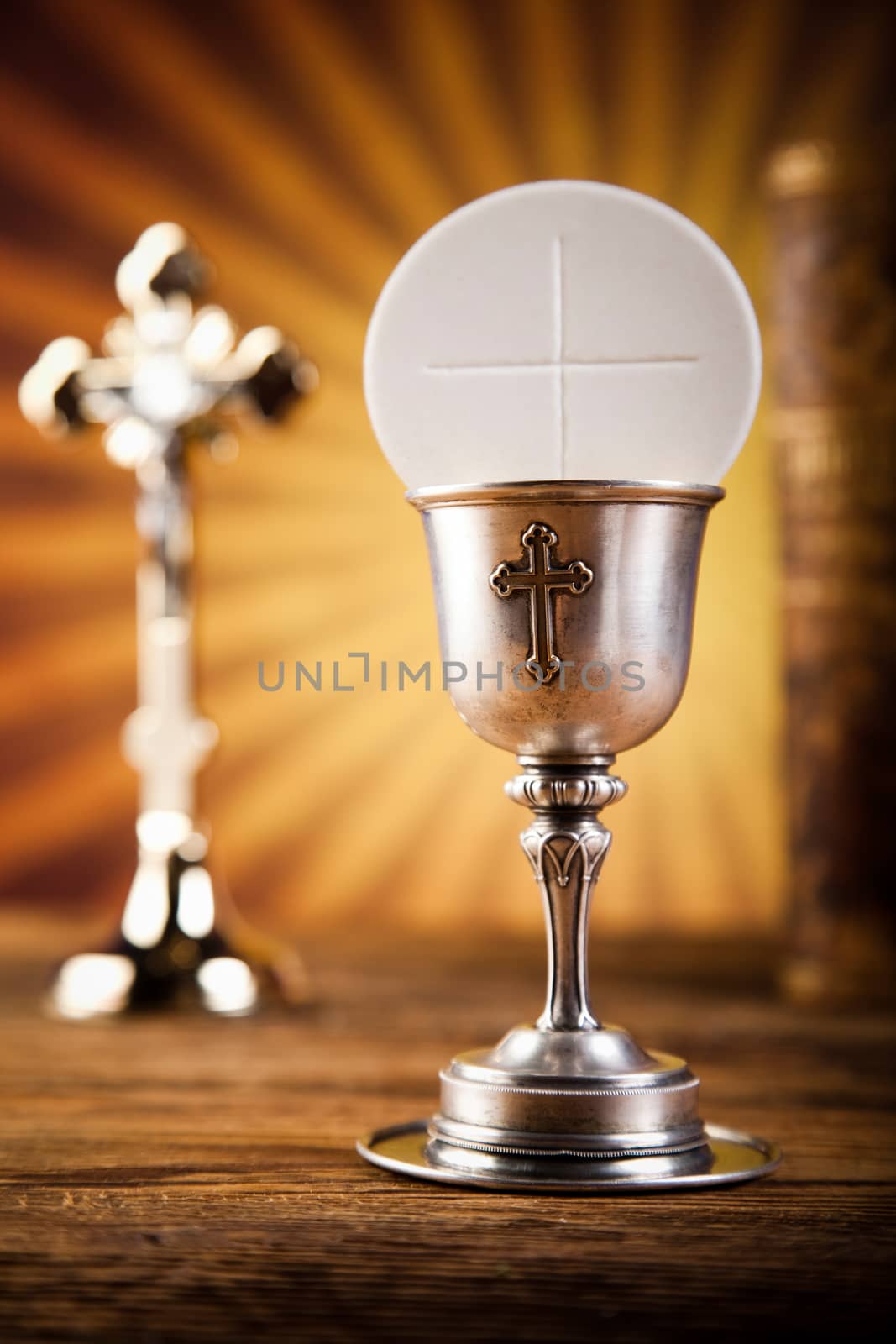 Communion wafer, bright background, saturated concept