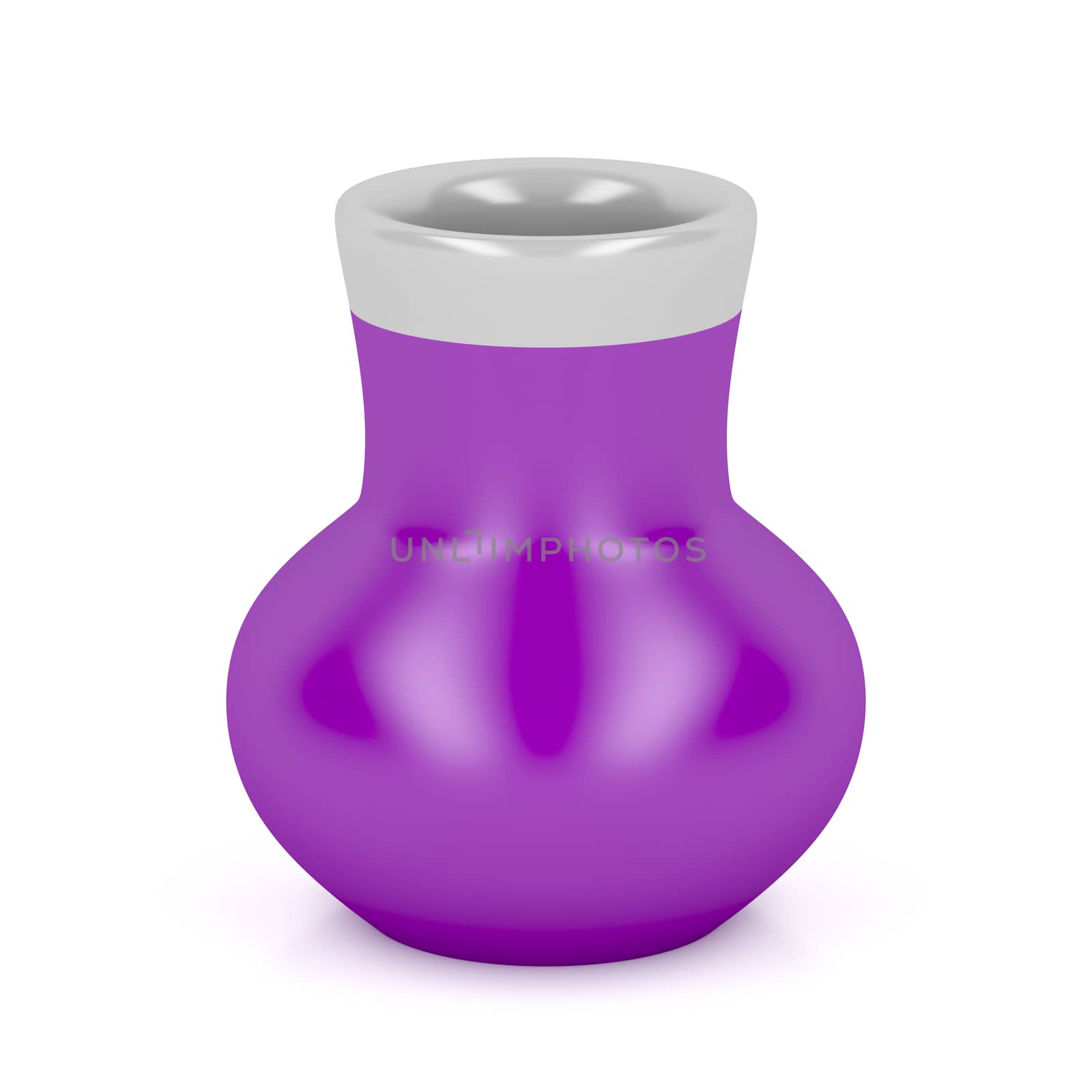 Purple ceramic vase on white background
