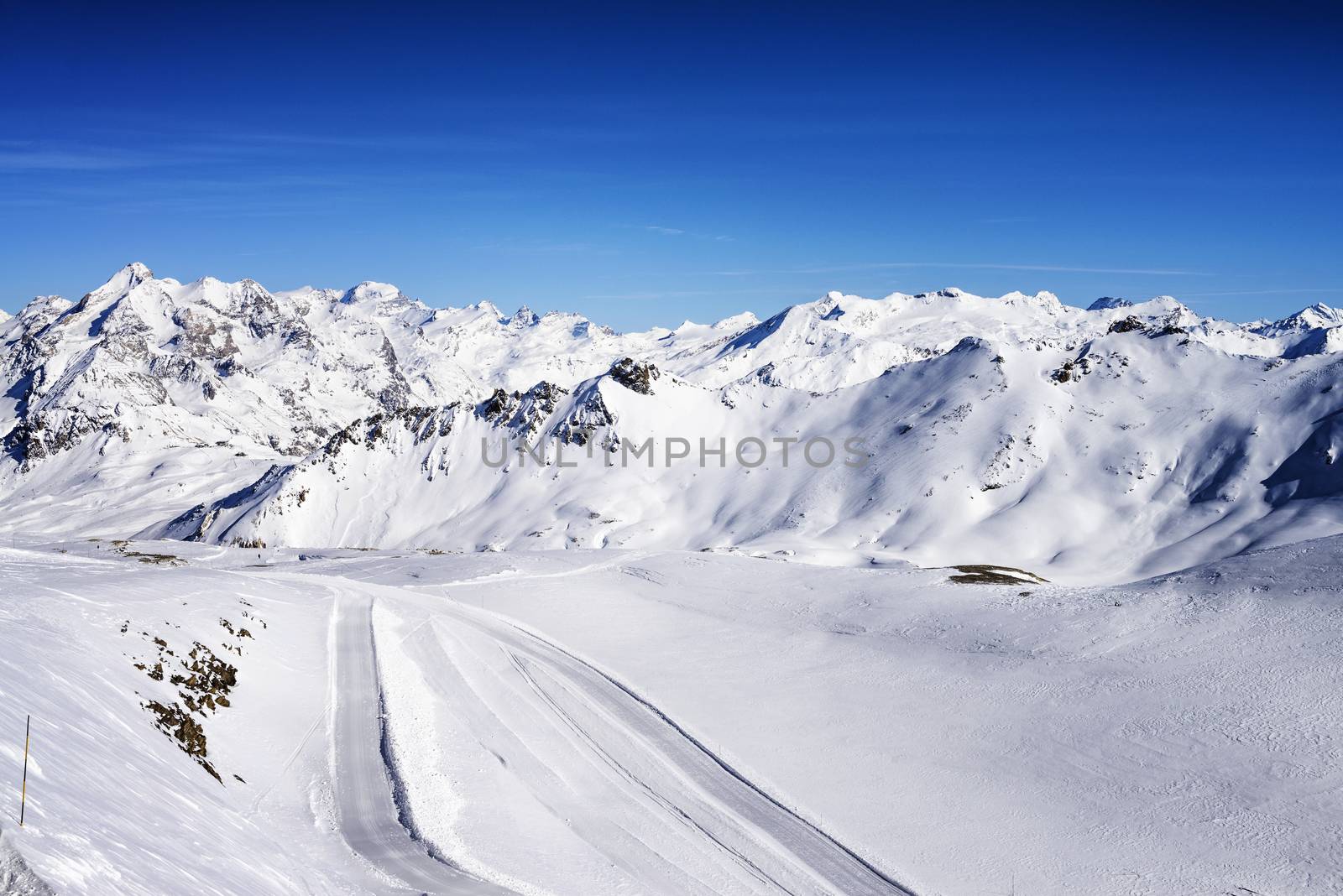 Llandscape and ski resort in French Alps,Tignes, Le Clavet, Tarentaise, France 