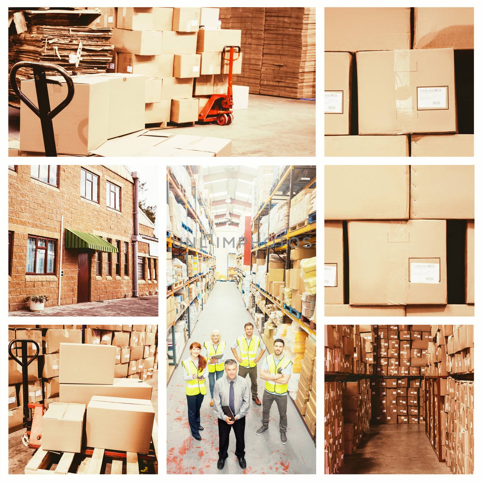 Composite image of warehouse with cardboard boxes by Wavebreakmedia