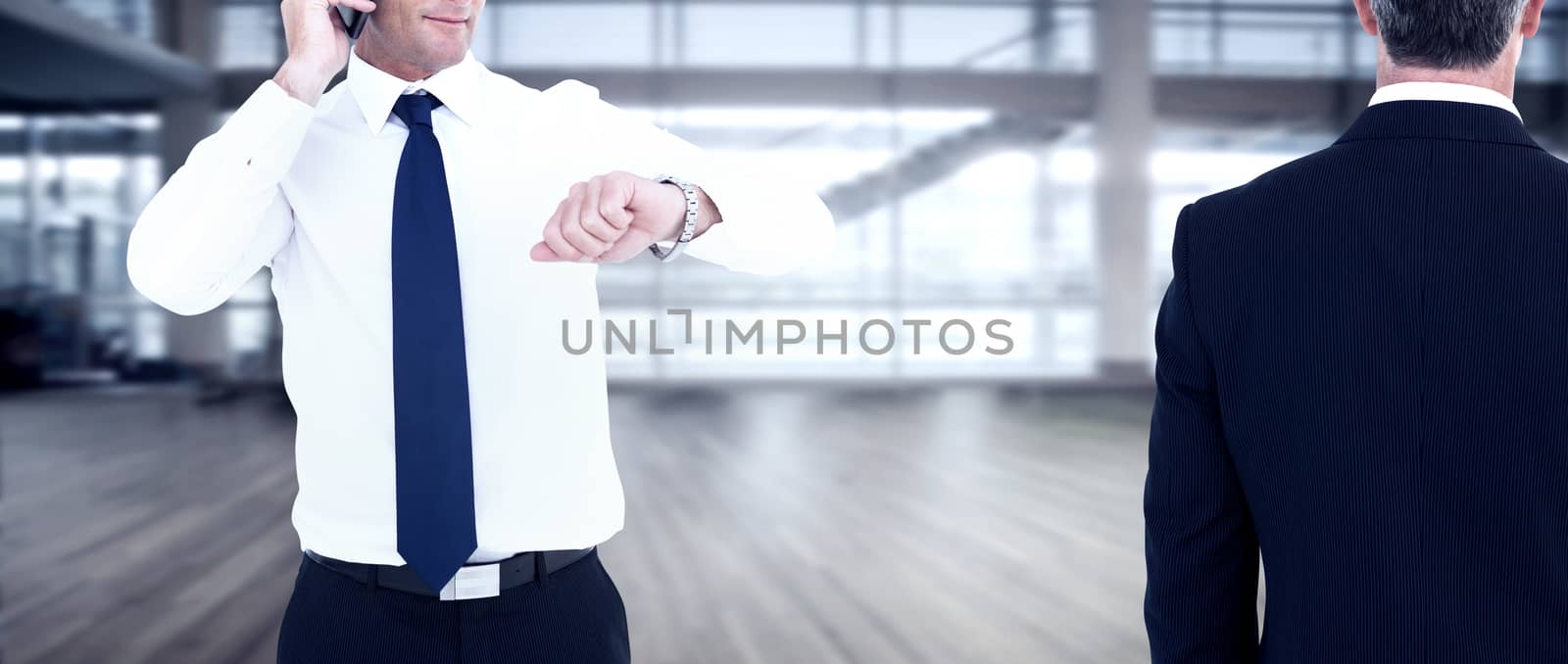 Rear view of an elegant businessman  against fitness studio