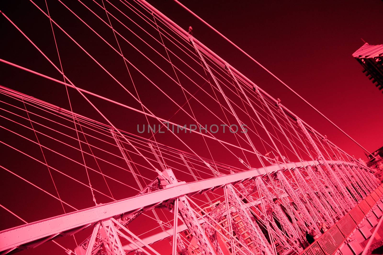 Red Infrared closeup image of bridge in Cincinnati