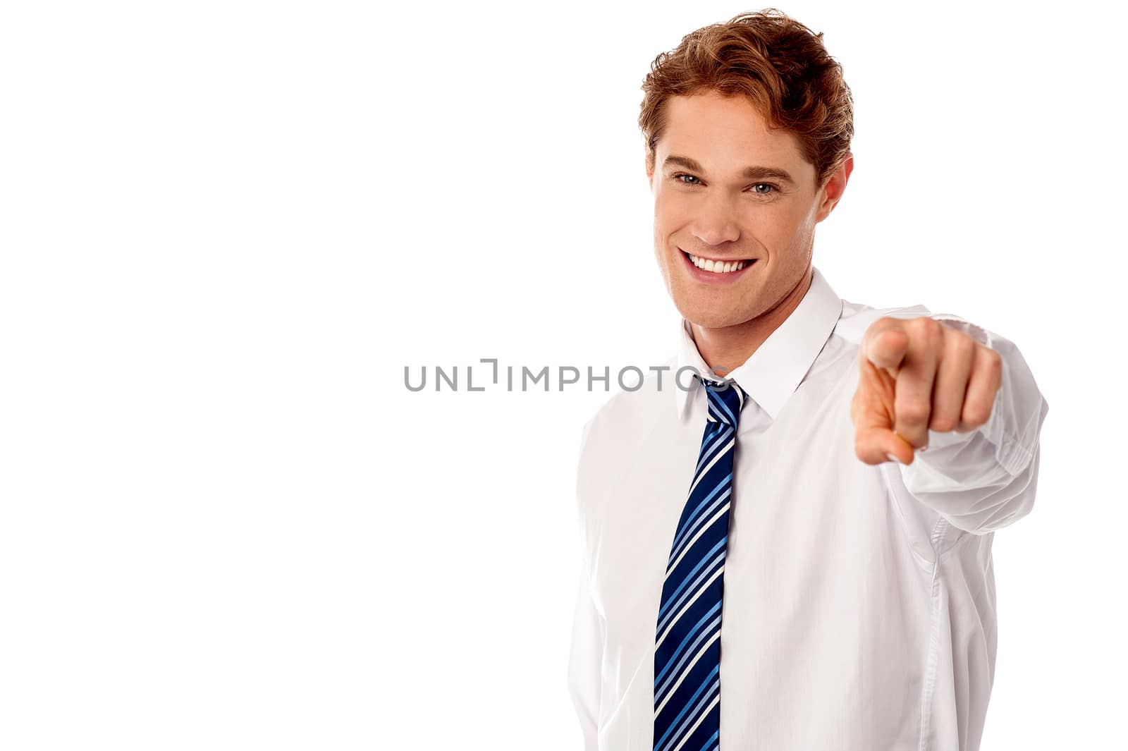 Businesse executive pointing his finger towards camera