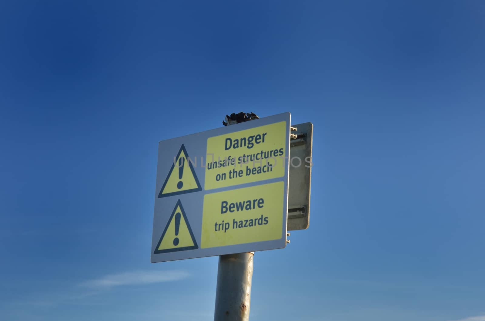 Hazard sign on Beach by pauws99