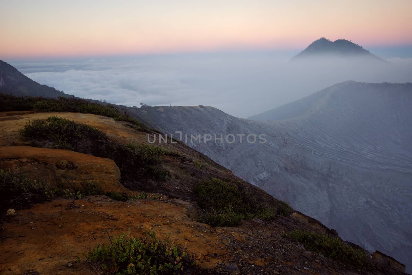 Ijen volcano in East Java in Indonesia. It's famous for sulfur mining and acid lake.