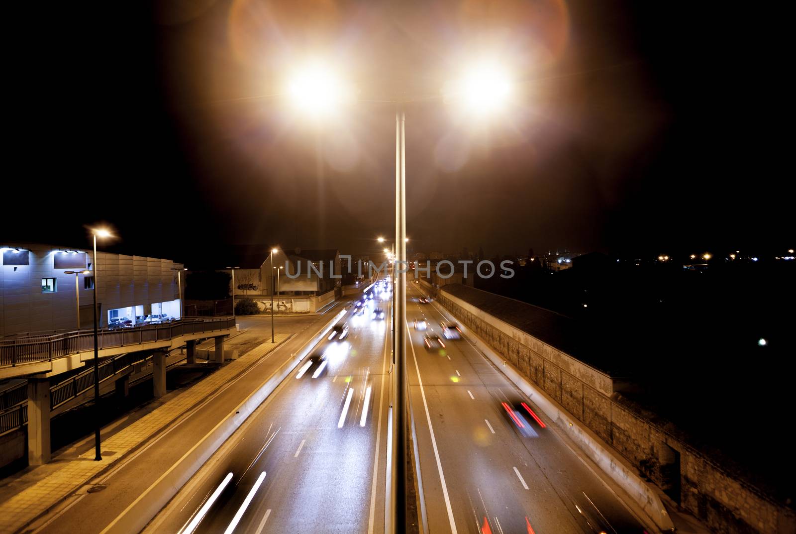 Traffic in the city.Road at night