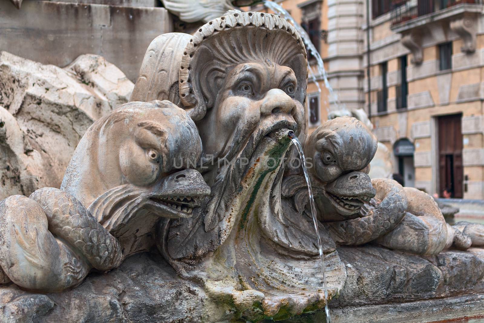 detail of the fountain in Piazza della Rotonda in Rome