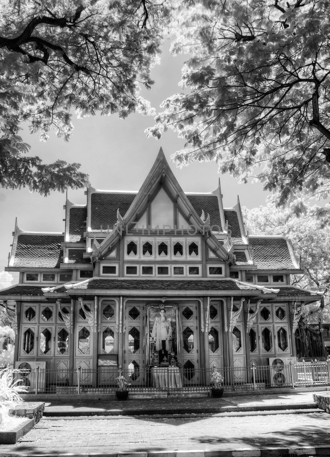 BW Infrared photo Hua Hin train station Thailand by snelsonc
