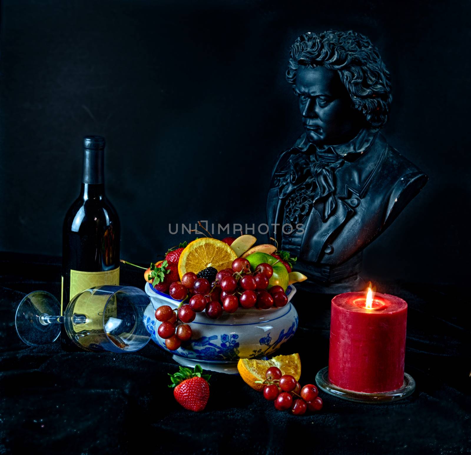 Still life with fruit and glass of wine beethoven by snelsonc