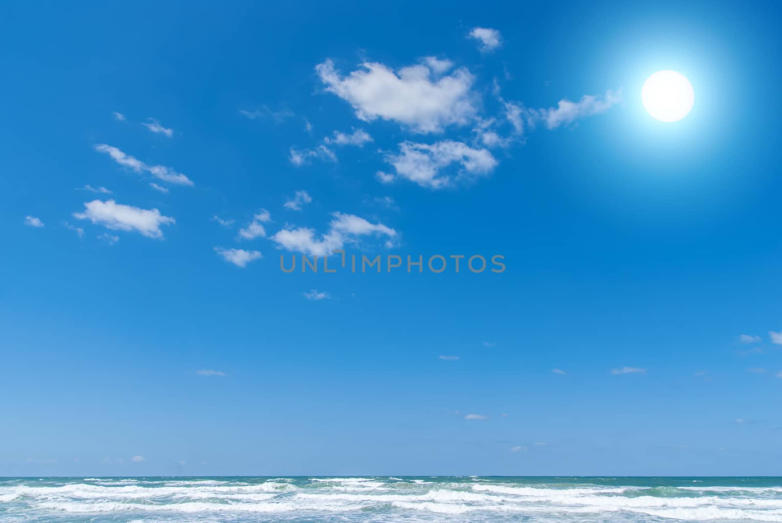 Beautiful blue Caribbean sky and sun by Zhukow
