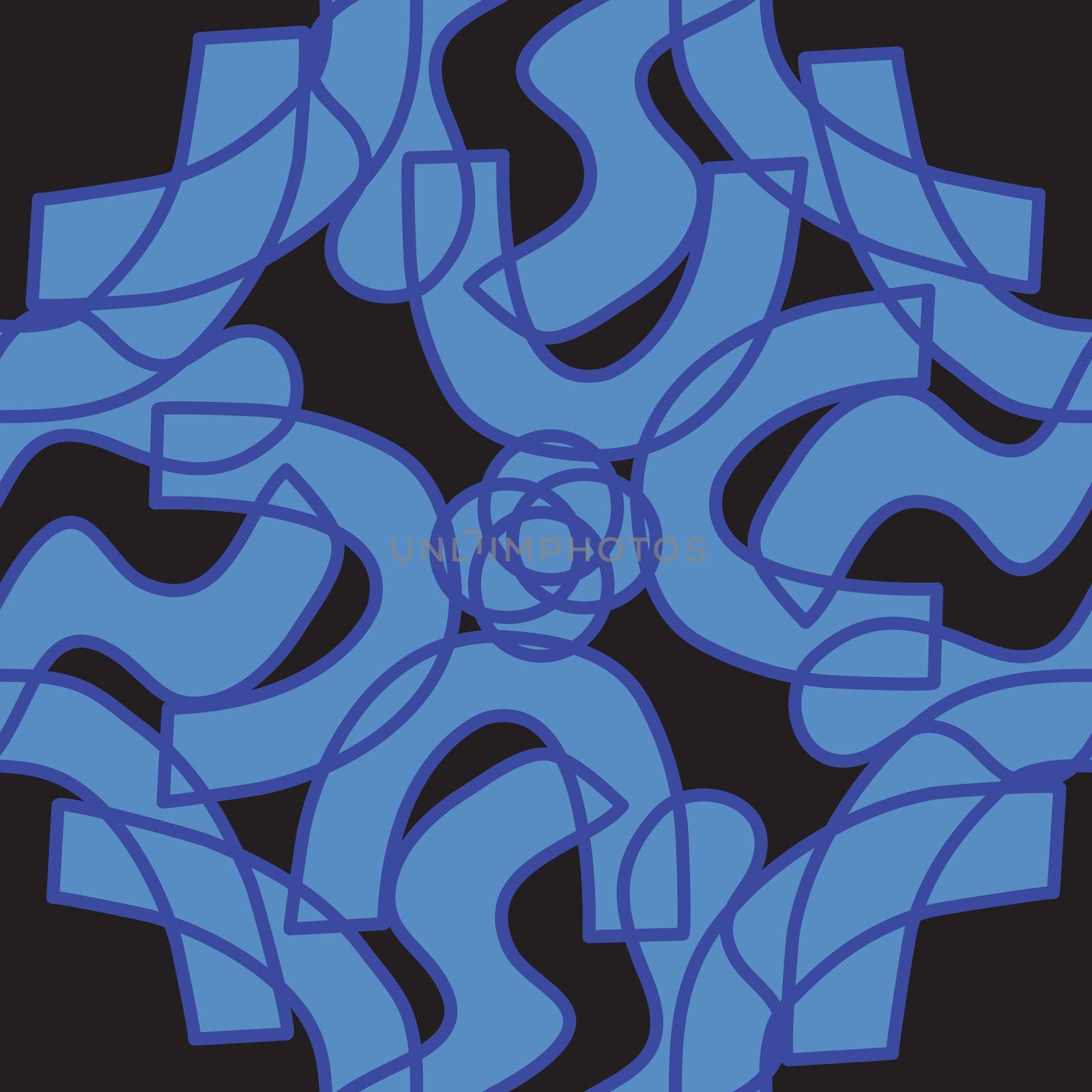 Blue and black kaleidoscope pattern in seamless background