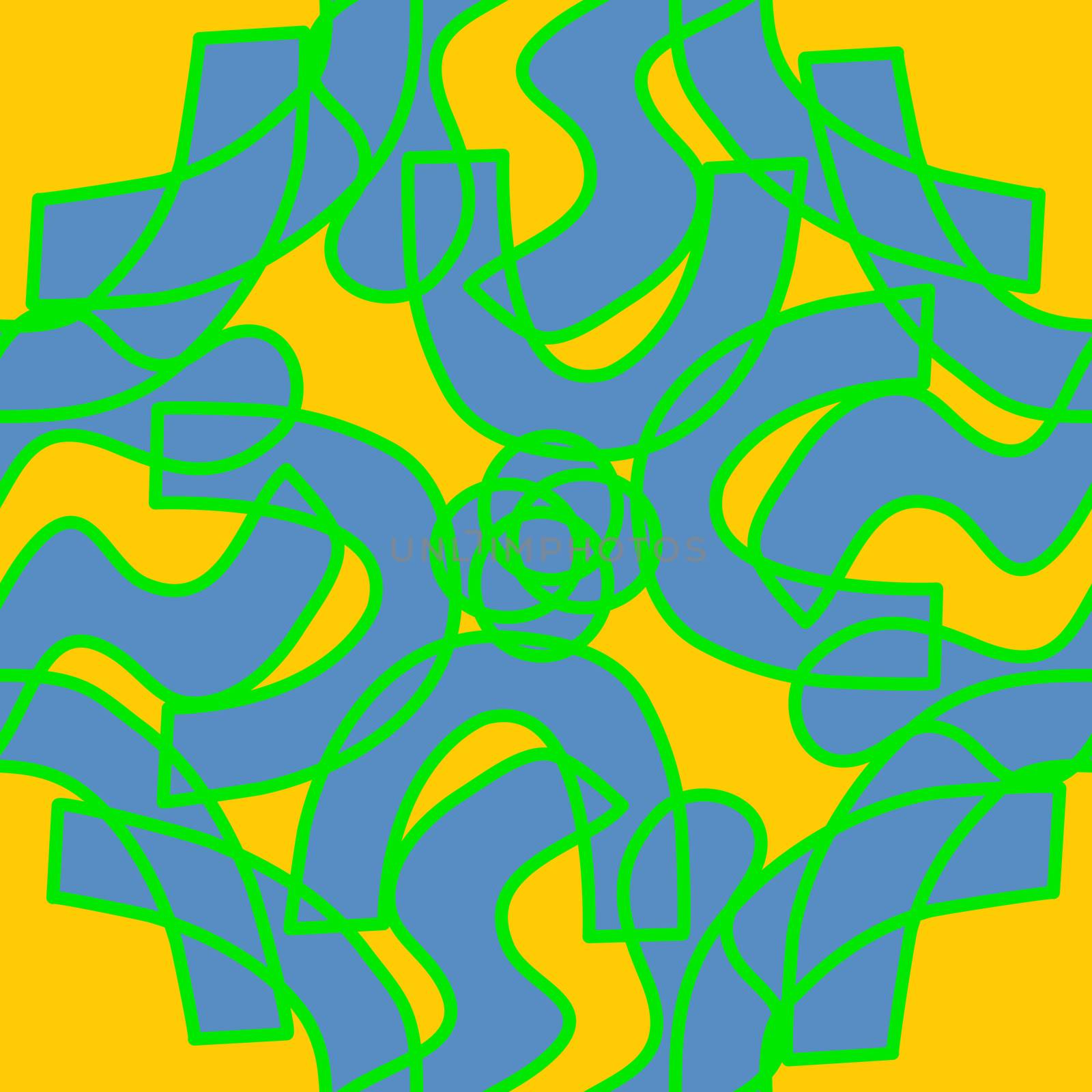 Green and blue repeating outlines in kaleidoscope pattern