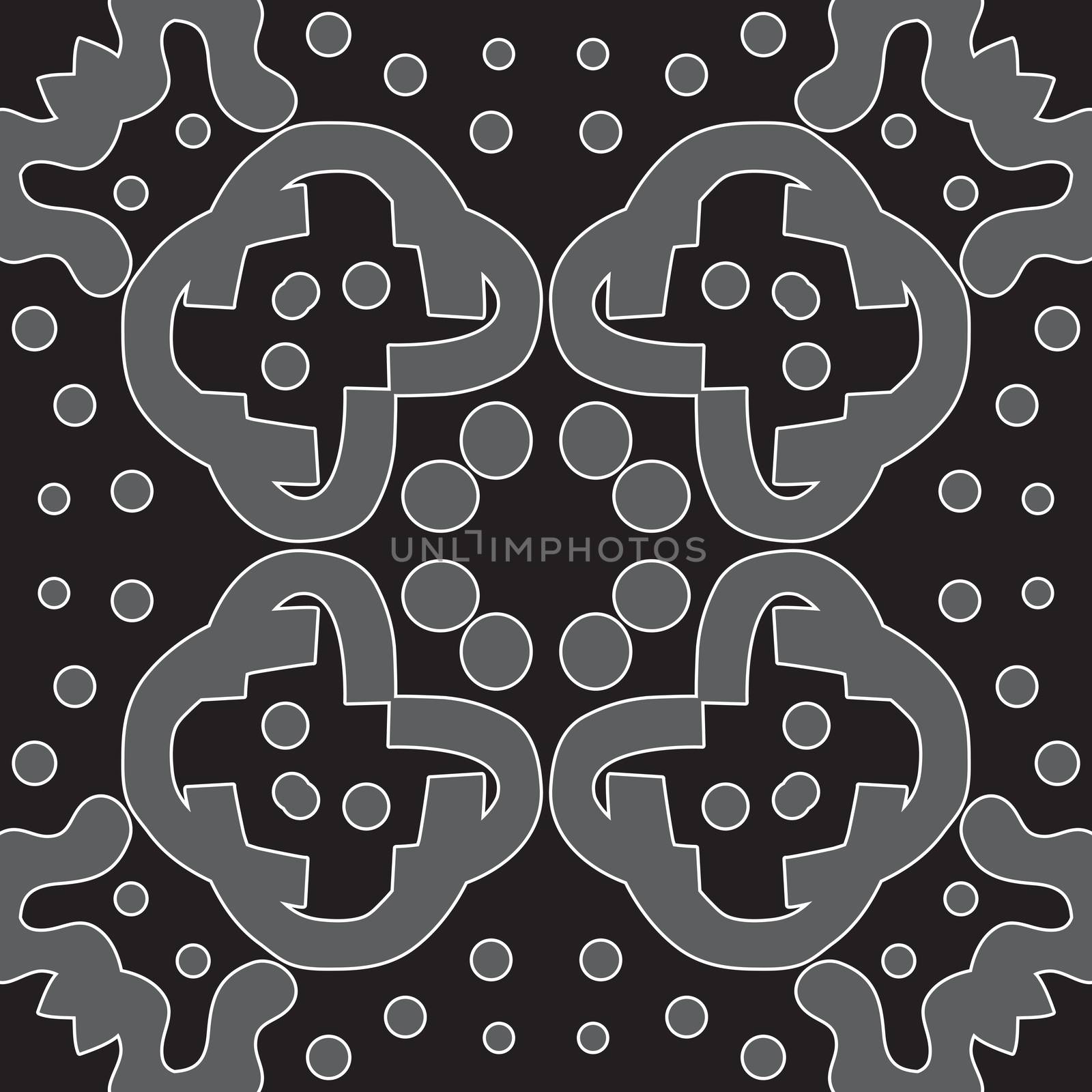 Seamless symmetry of gray shapes over black