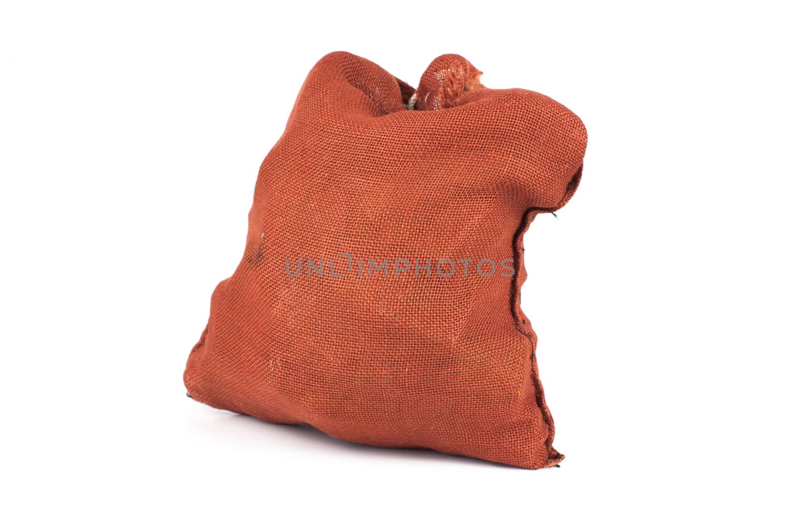 Red sack set against a white background