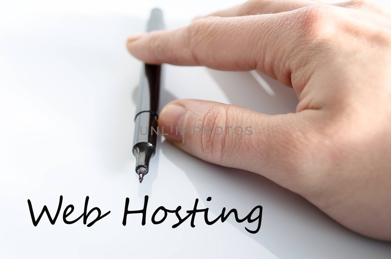 Pen in the hand isolated over white background Web Hosting concept