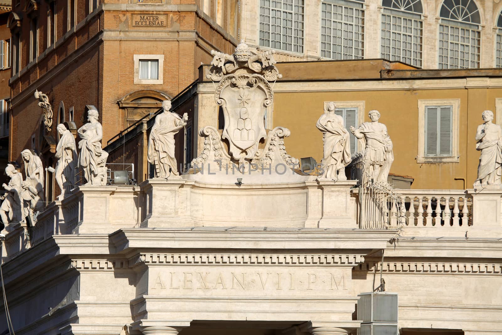 Sculptures on the top of Saint Peter Basilica, Vatican City, Rome, Italy