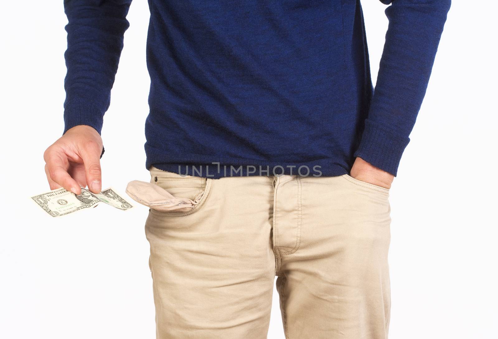 Man Searching for Cash in his Pockets