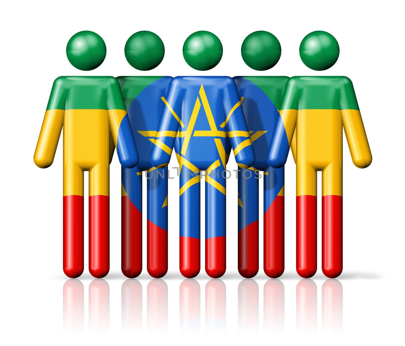 Flag of Ethiopia on stick figure - national and social community symbol 3D icon