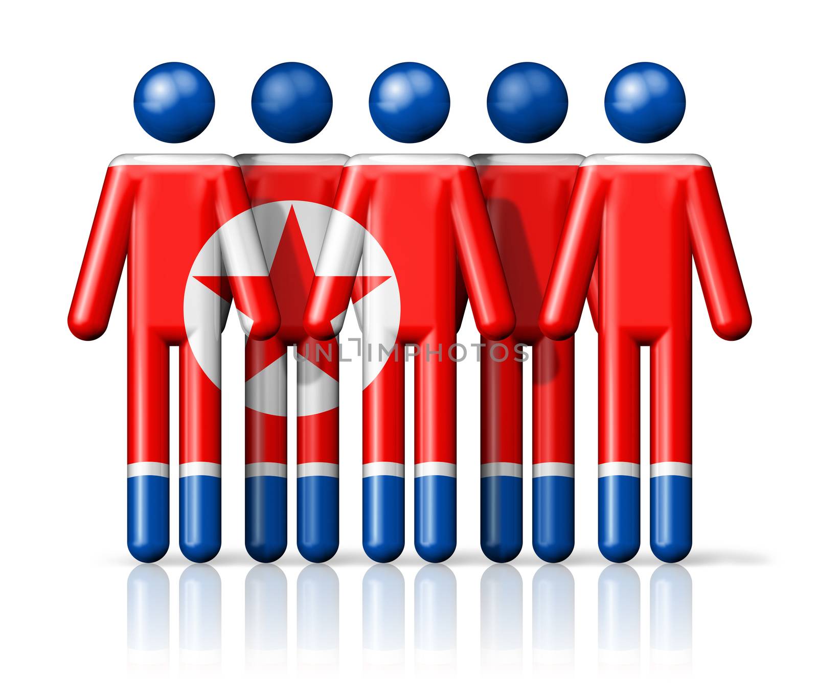 Flag of North Korea on stick figure - national and social community symbol 3D icon