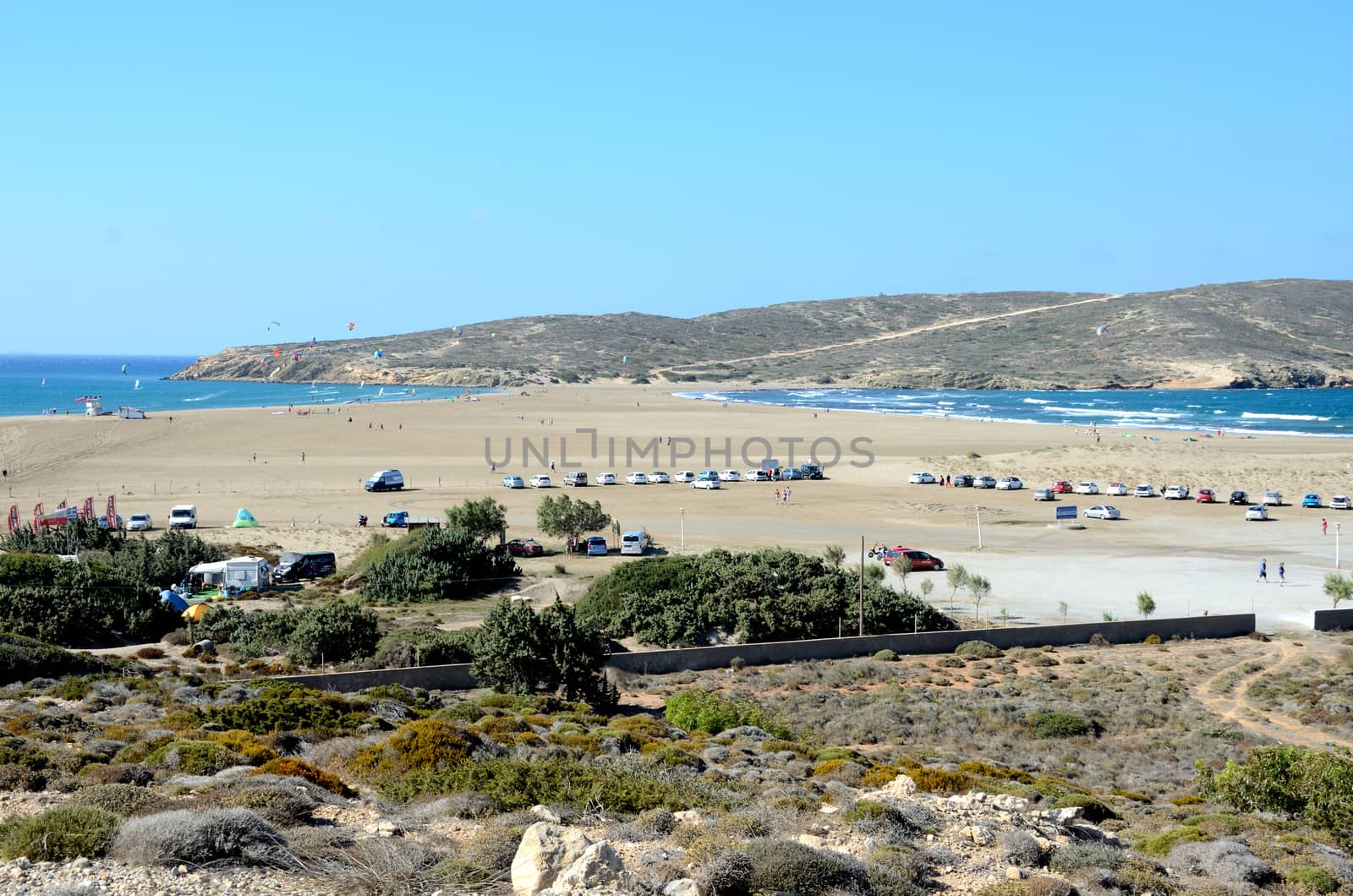 South of Rhodes Island - Parsonisi, foreland, border between Aegon Sea and Mediterranean Sea. Big, open beach. 