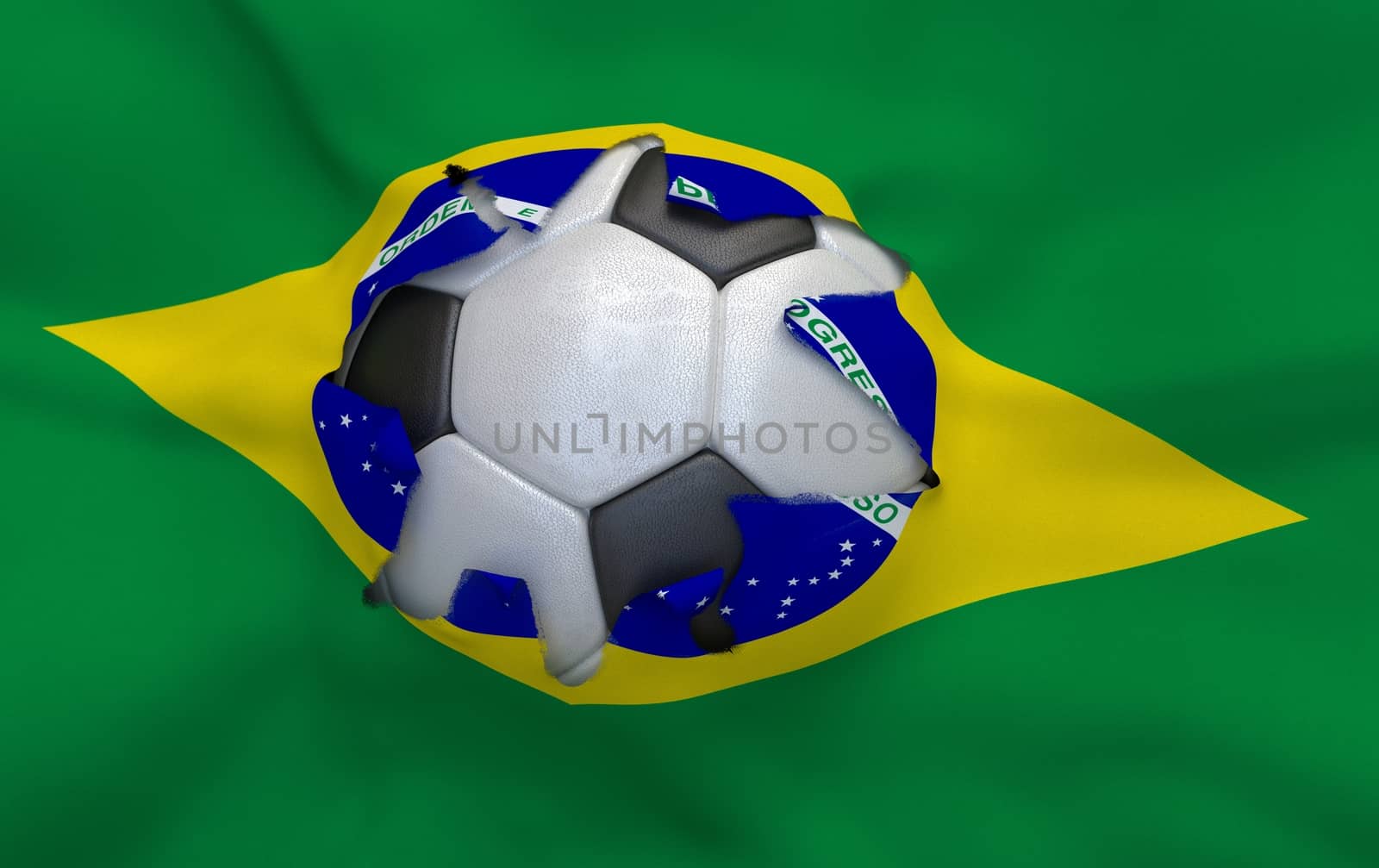 The hole in the flag of Brazil and soccer ball by Barbraford