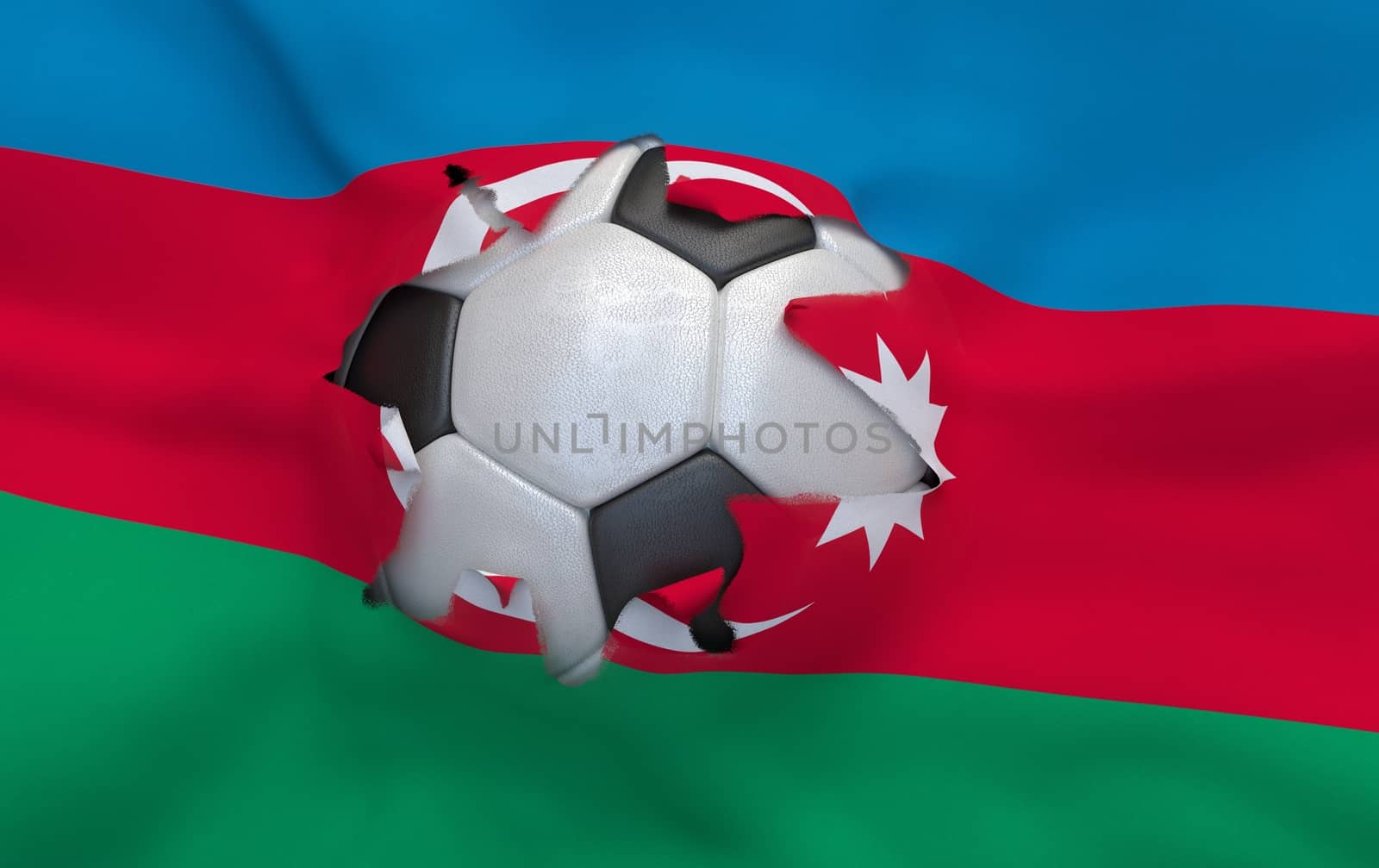 Flag of Azerbaijan and soccer ball, hole in flag