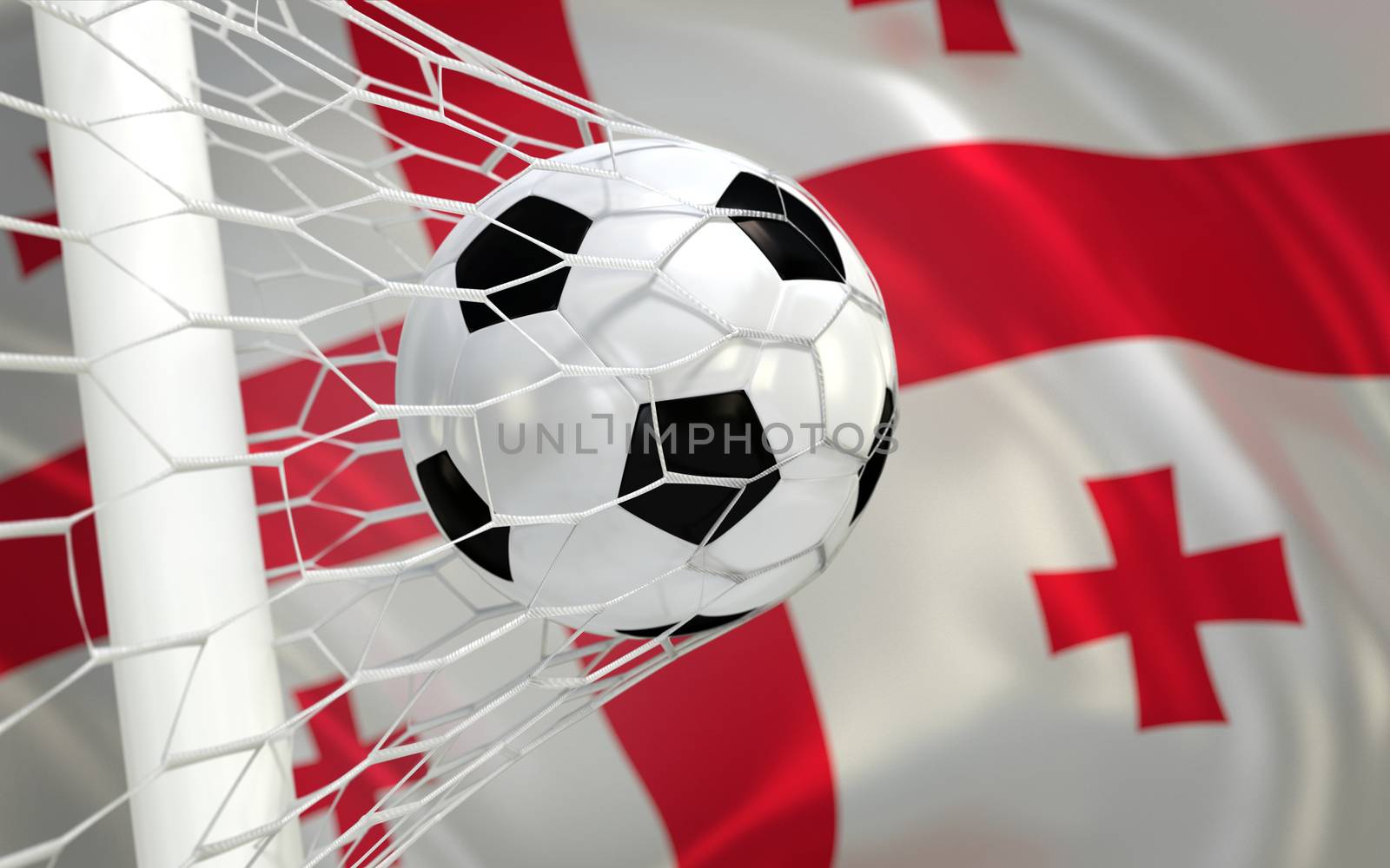 Georgia flag and soccer ball, football in goal net