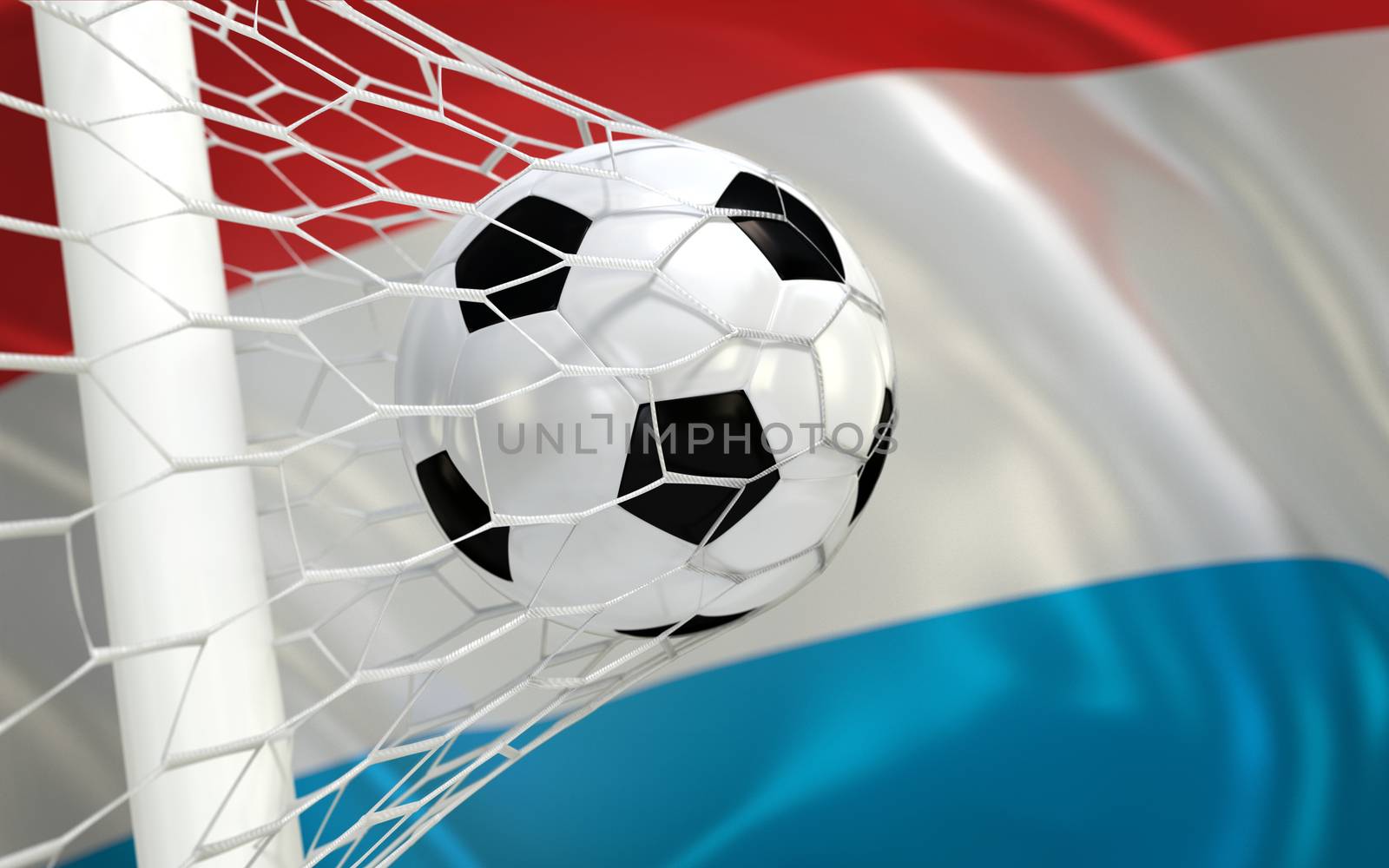 Flag of Luxembourg and soccer ball in goal net by Barbraford
