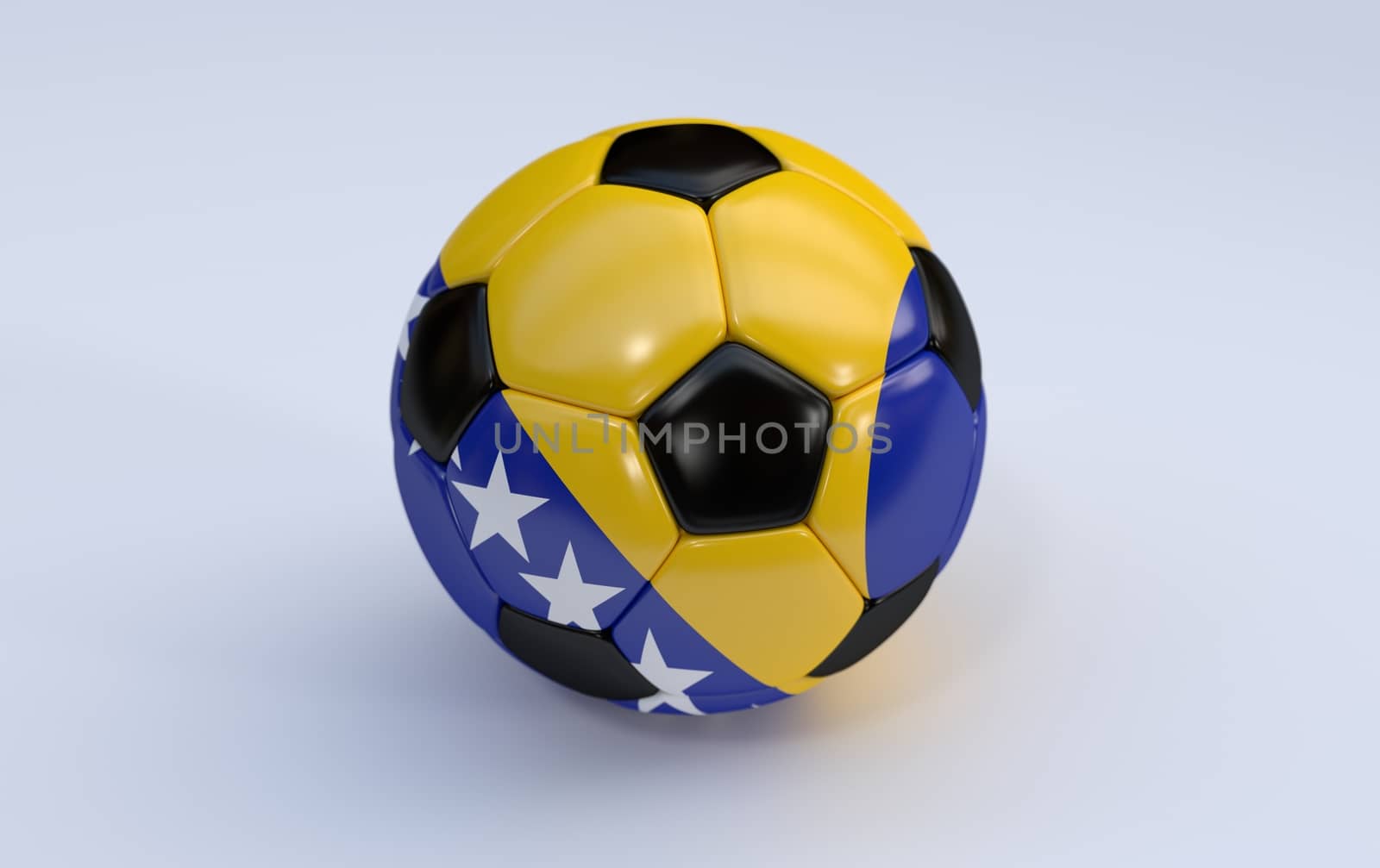 Bosnia and Herzegovina flag on soccer, football ball on white background