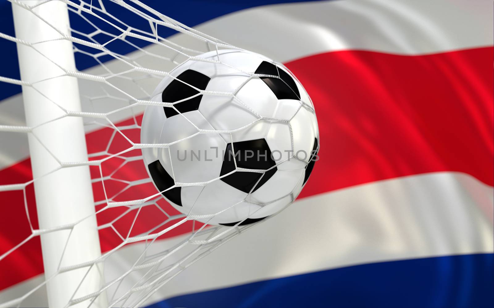 Costa Rica waving flag and soccer ball in goal net by Barbraford