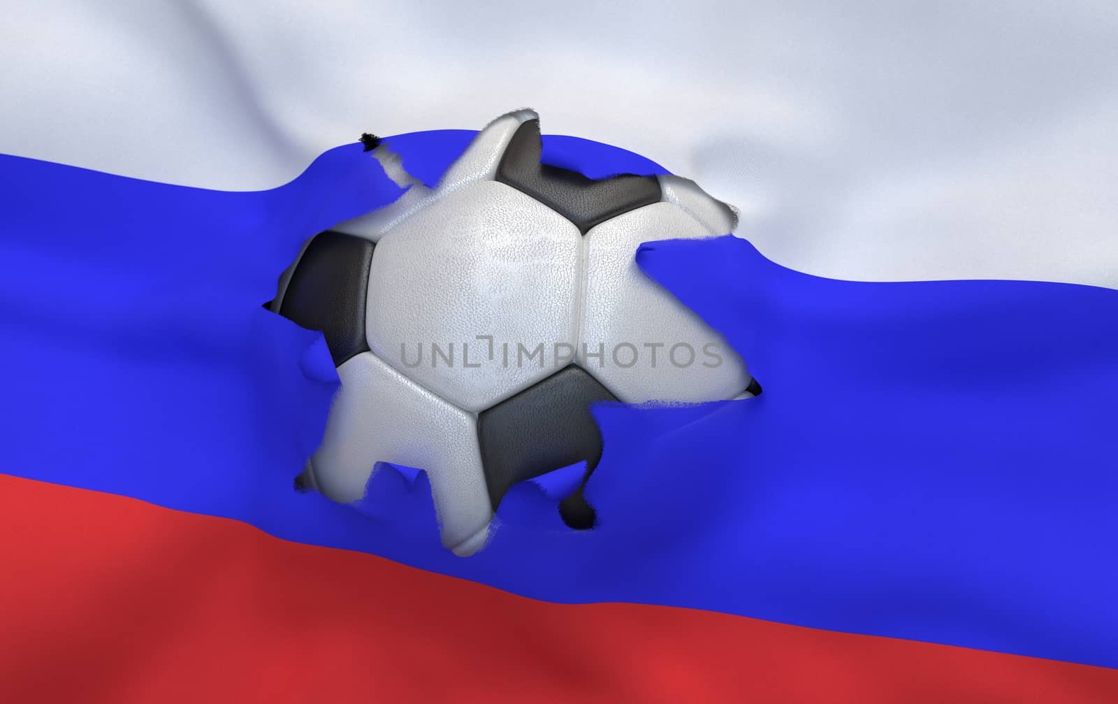 The hole in the flag of Russia and soccer ball by Barbraford