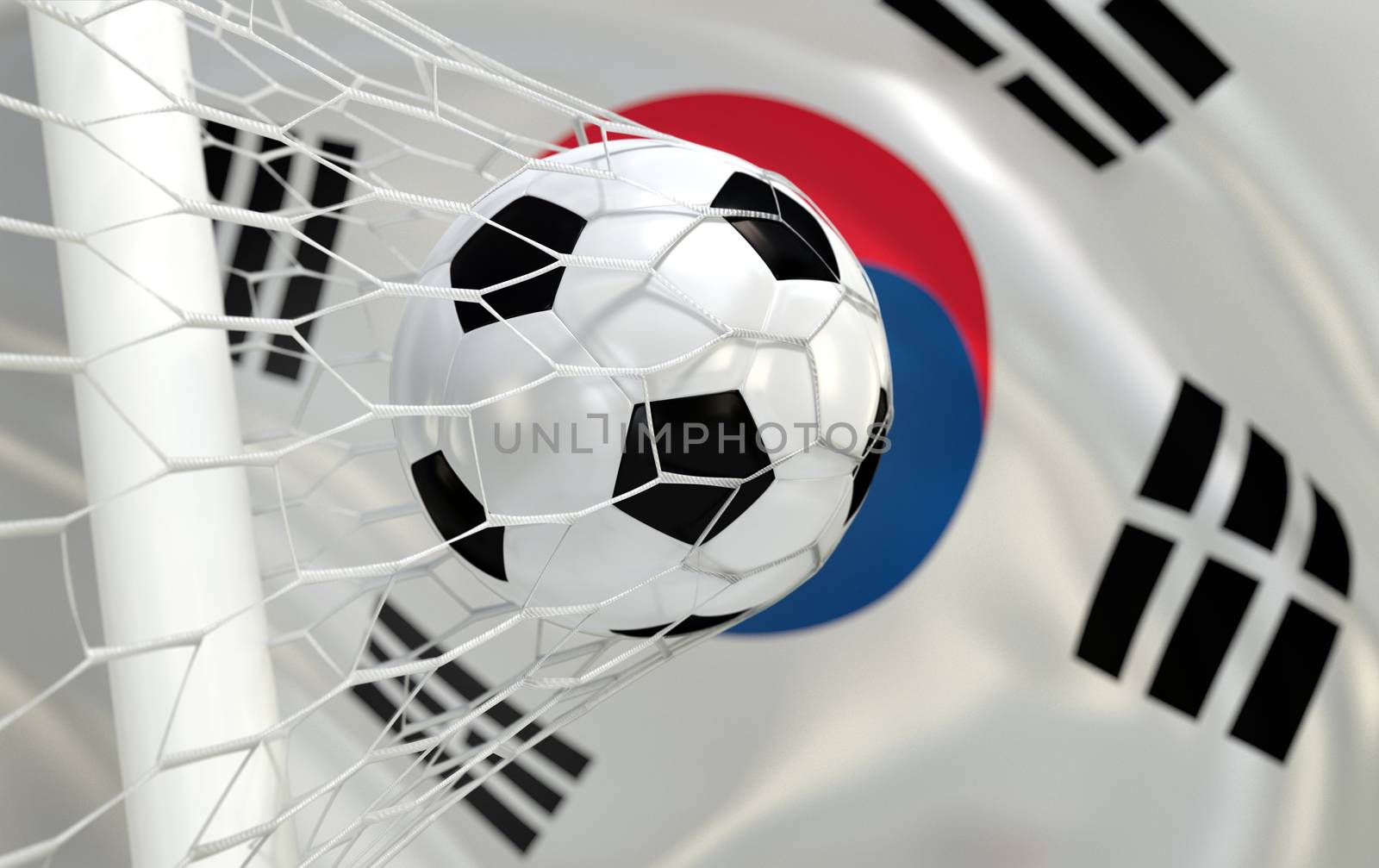 South Korea waving flag and soccer ball in goal net by Barbraford
