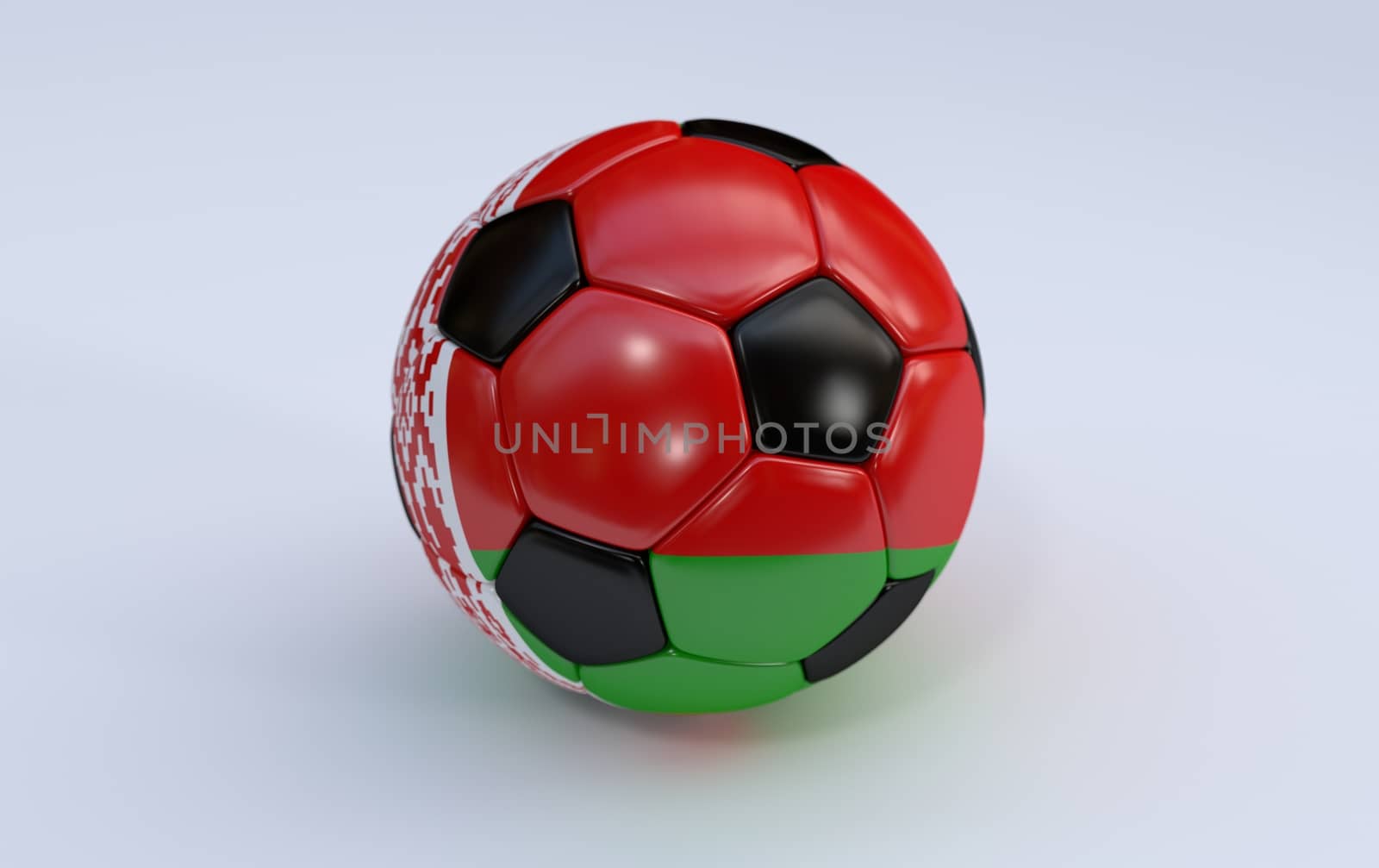 Belarus flag on soccer, football ball on white background