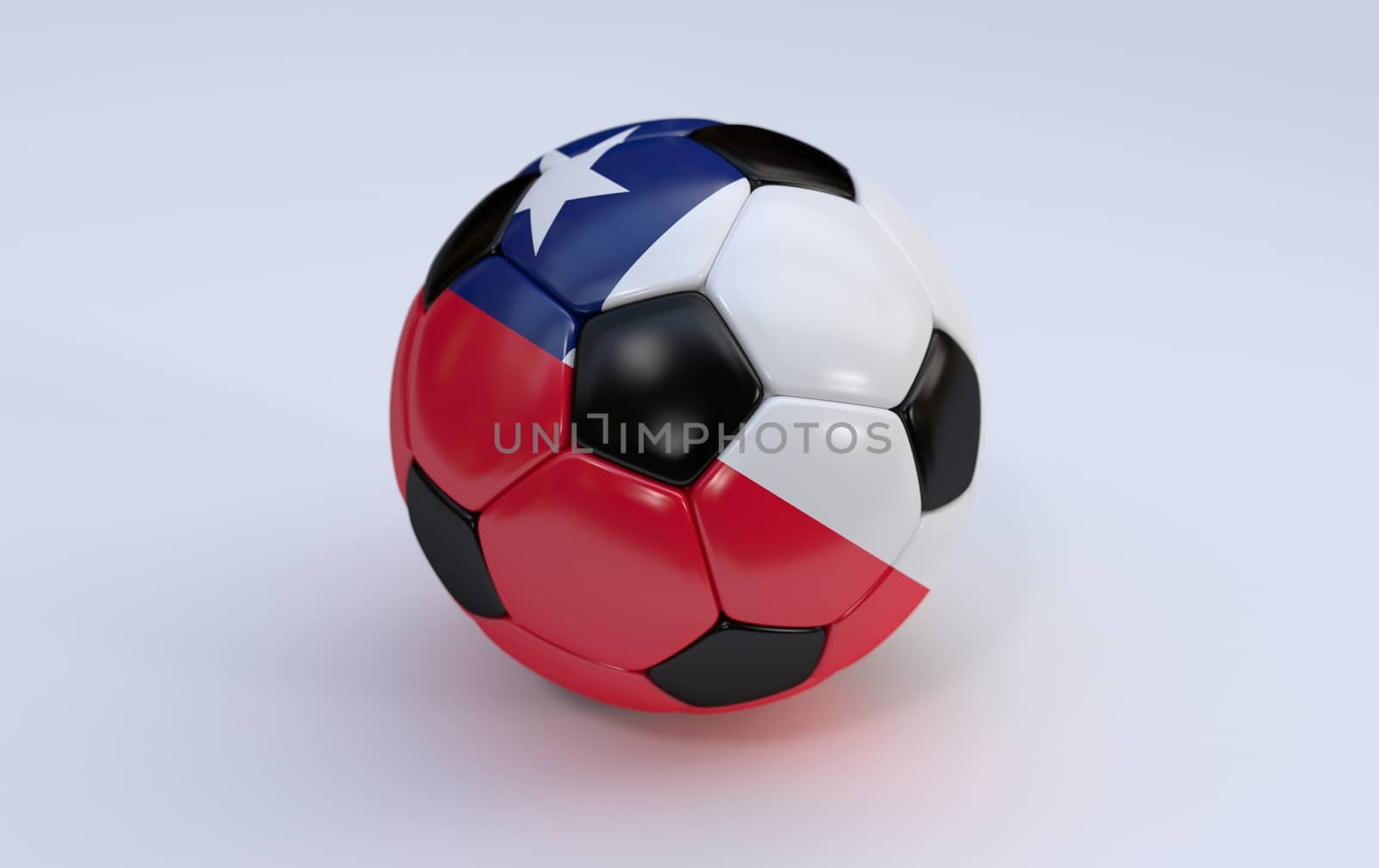 Chile flag on soccer, football ball on white background