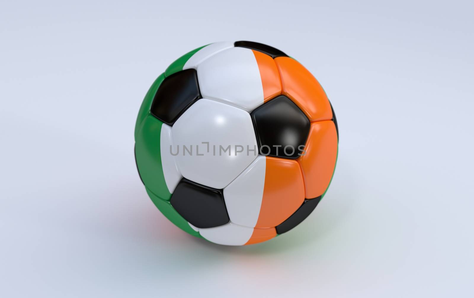 Ireland flag on soccer, football ball on white background