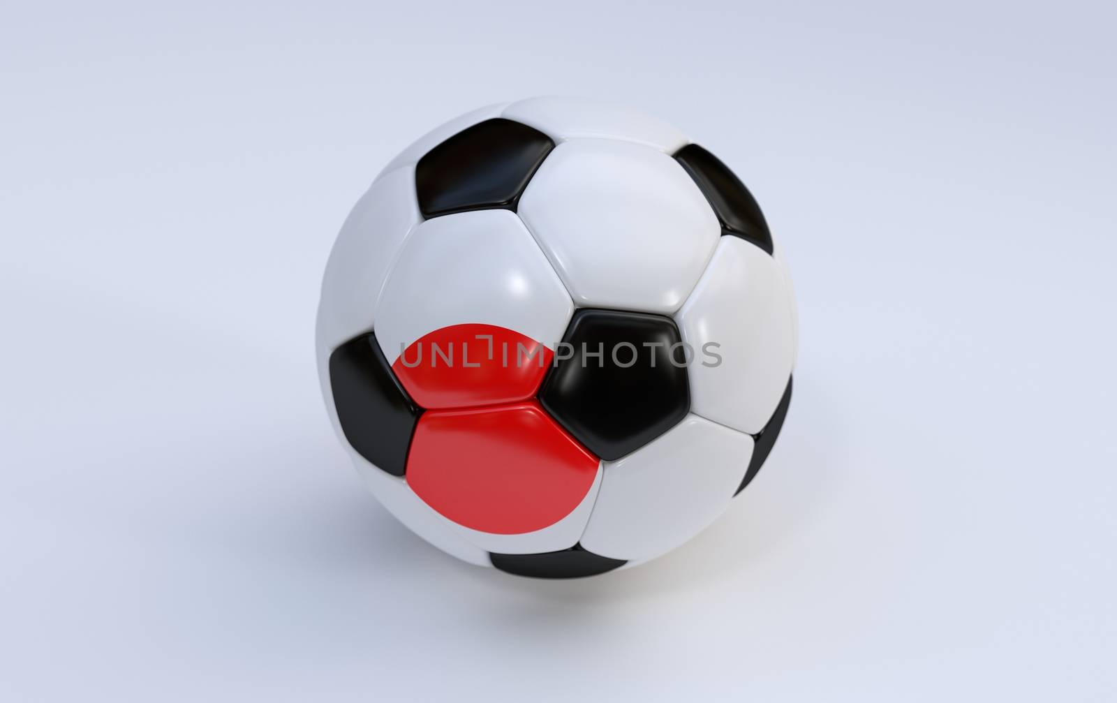 Japan flag on soccer, football ball on white background