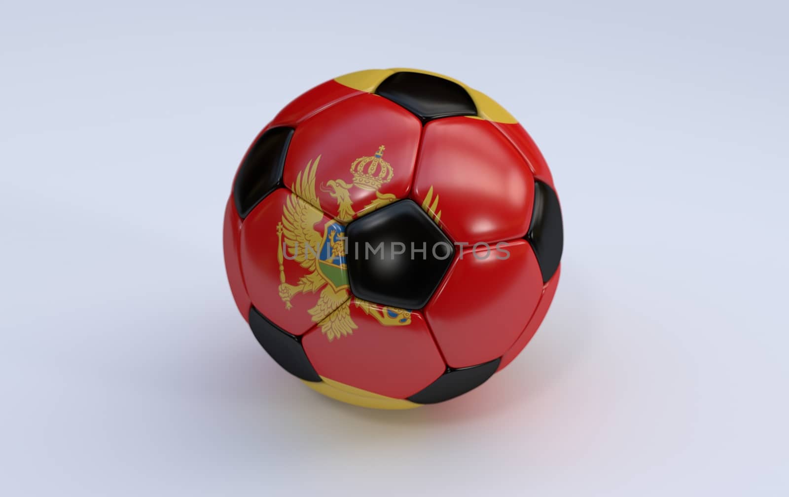 Montenegro flag on soccer, football ball on white background
