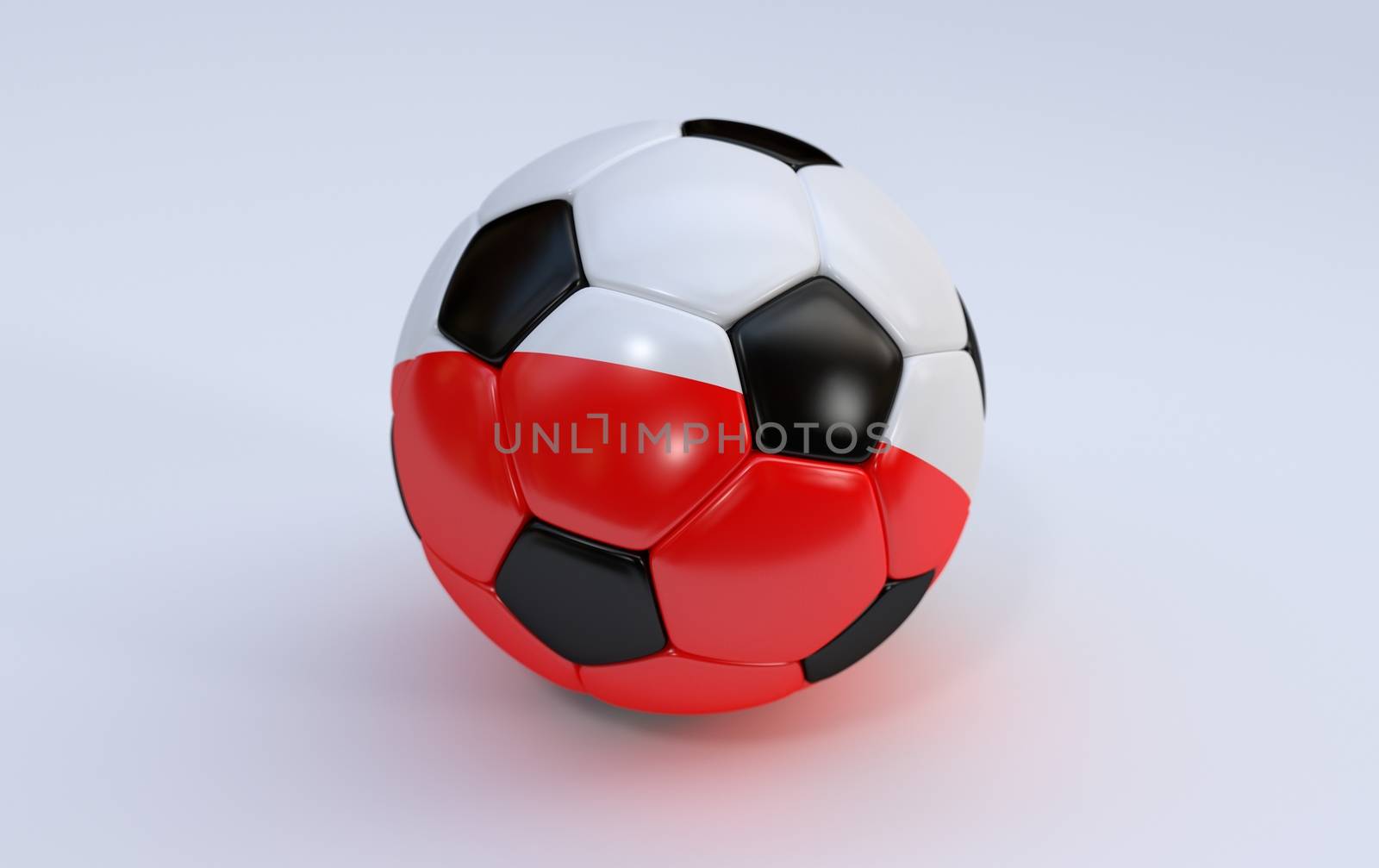 Poland flag on soccer, football ball on white background