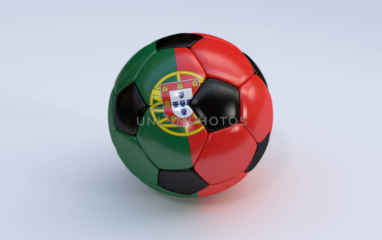 Portugal flag on soccer, football ball on white background