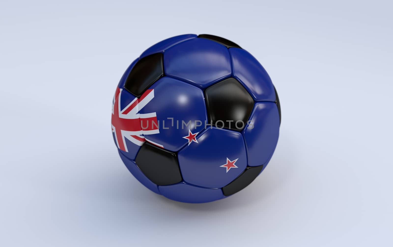 New Zealand flag on soccer, football ball on white background