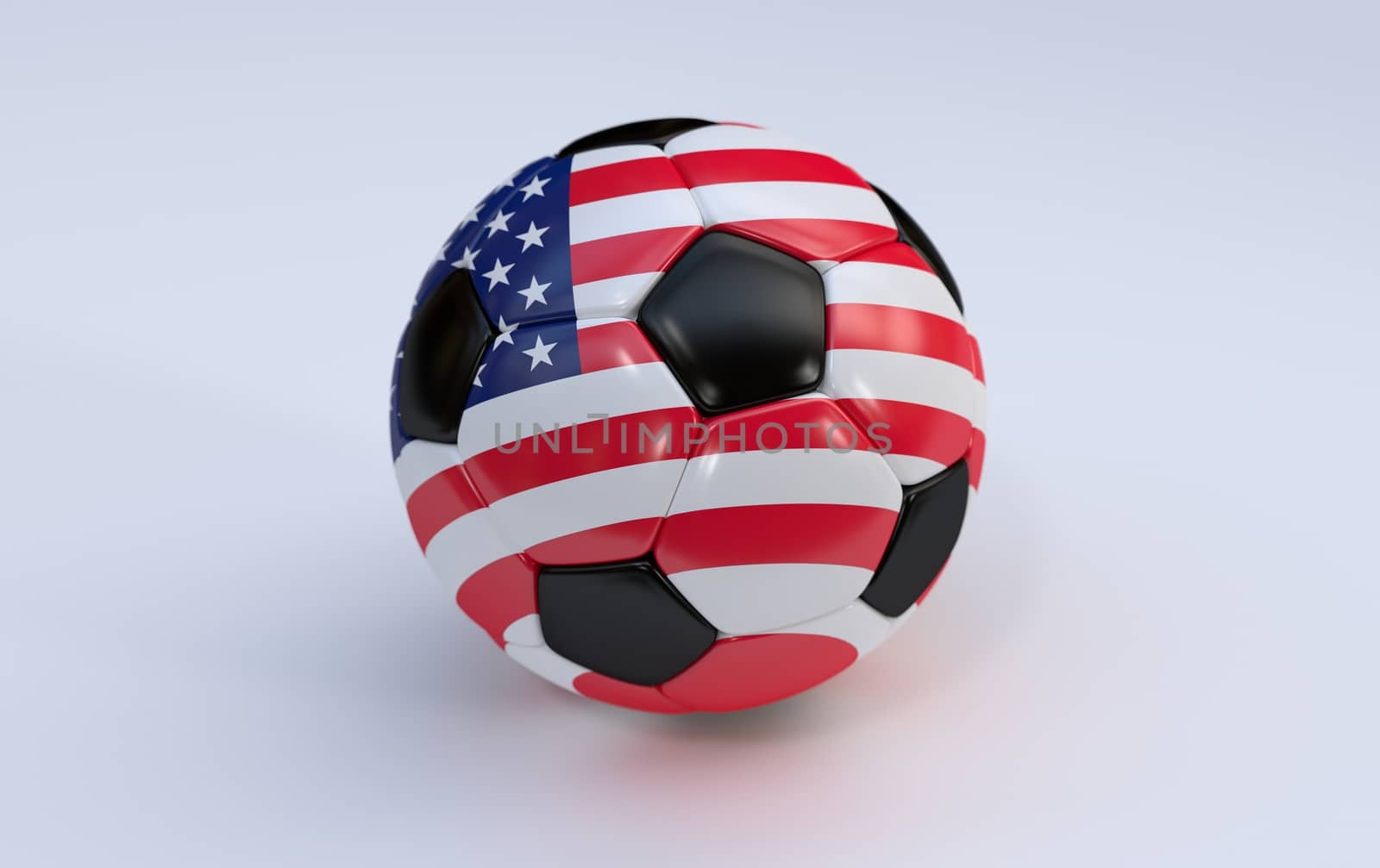 USA flag on soccer, football ball on white background