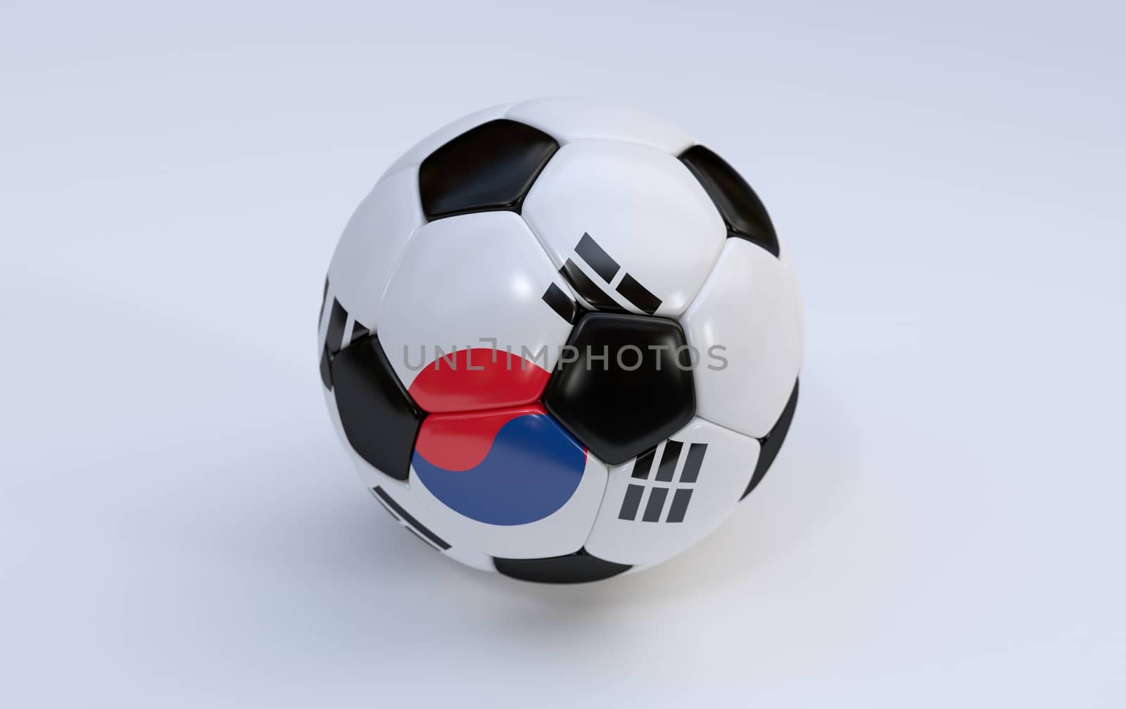 South Korea flag on soccer, football ball on white background
