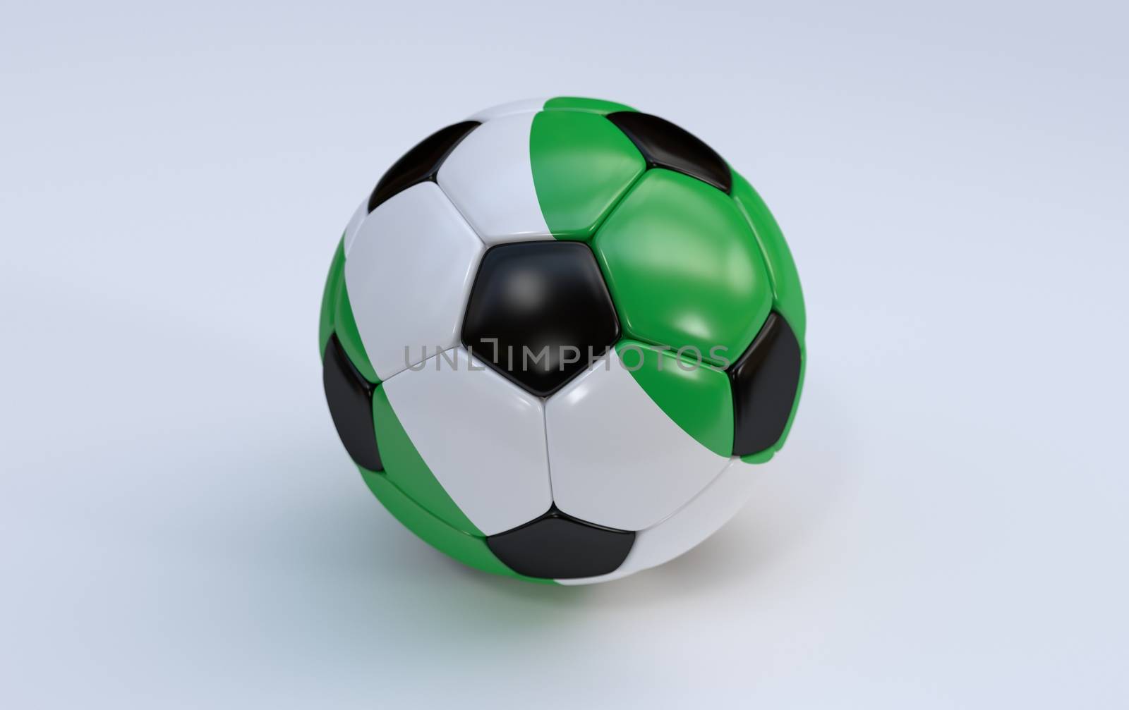 Nigeria flag on soccer, football ball on white background