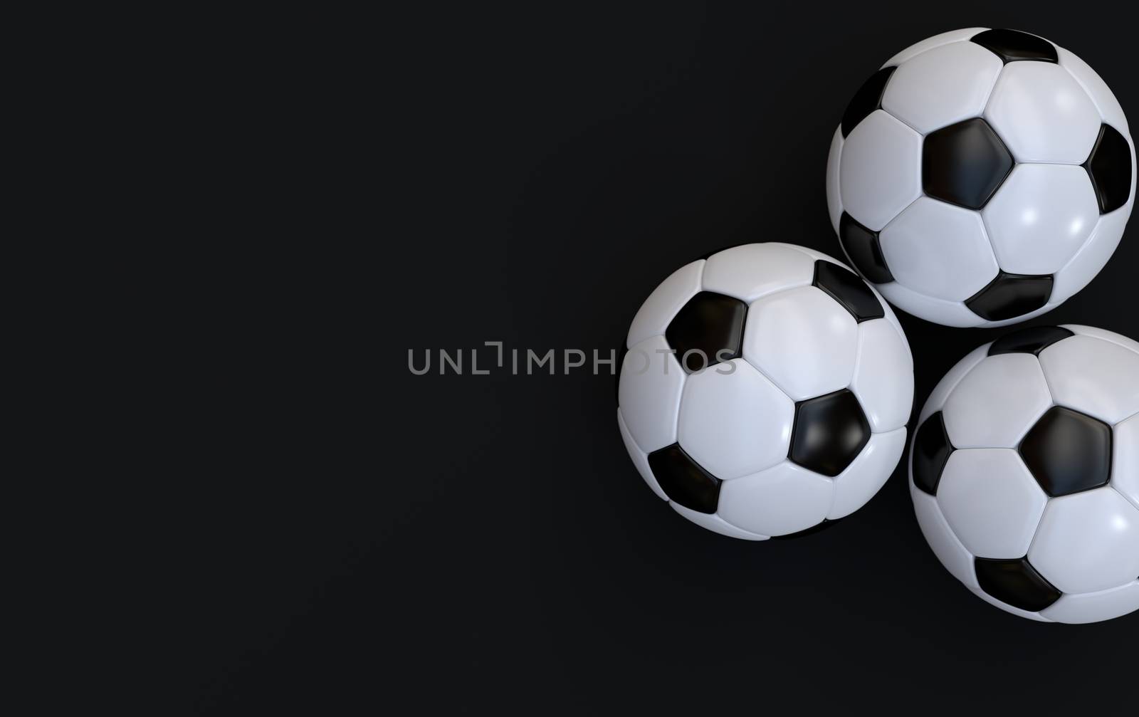 Championship soccer, football balls on black background