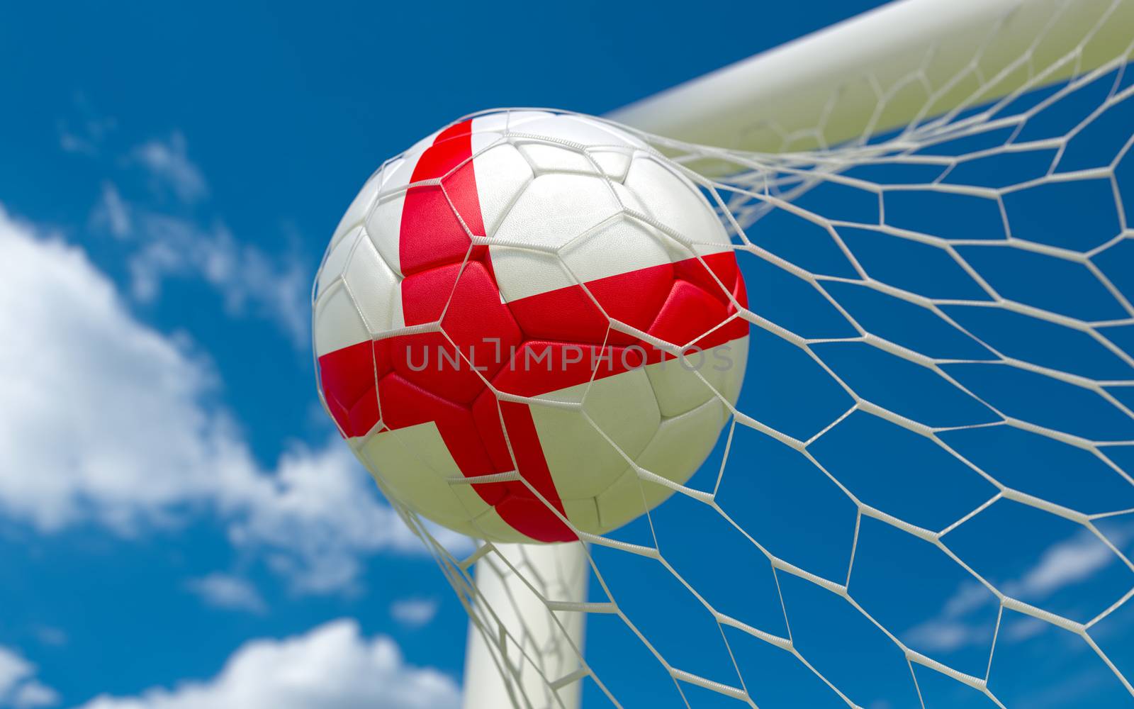 England flag and soccer ball in goal net by Barbraford