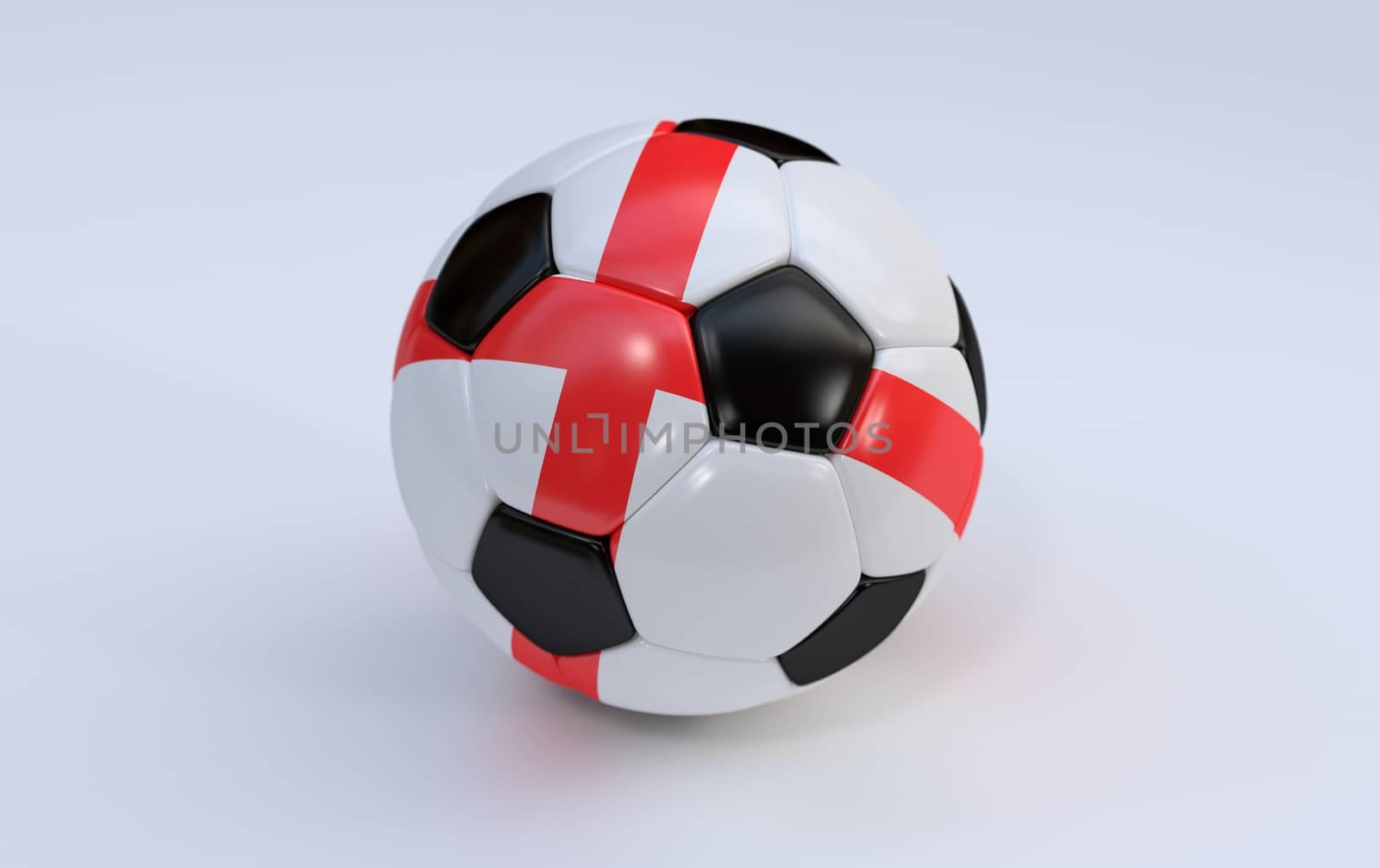 England flag on soccer, football ball on white background