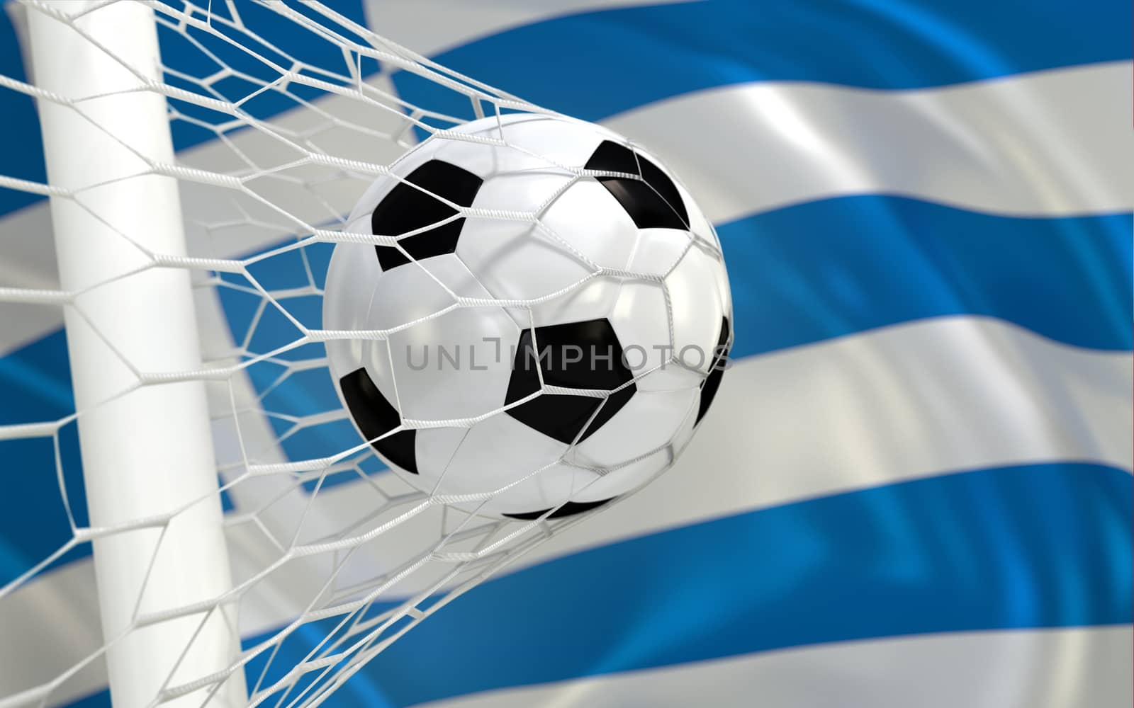 Greece waving flag and soccer ball in goal net by Barbraford