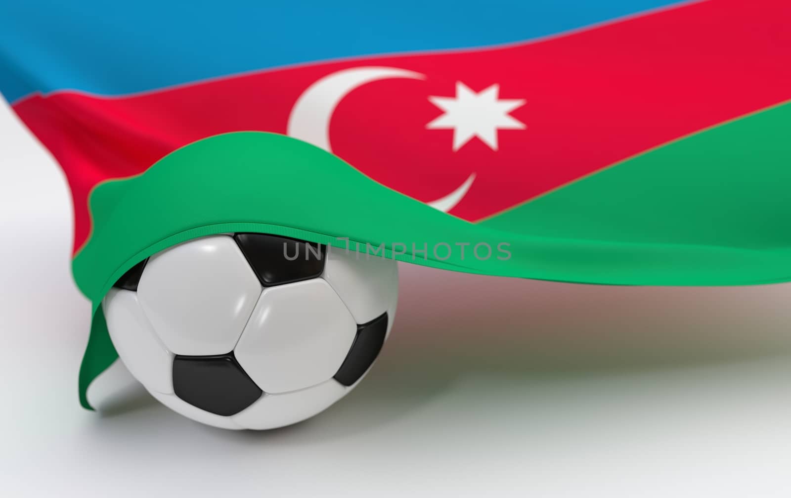 Azerbaijan flag and soccer ball on white backgrounds