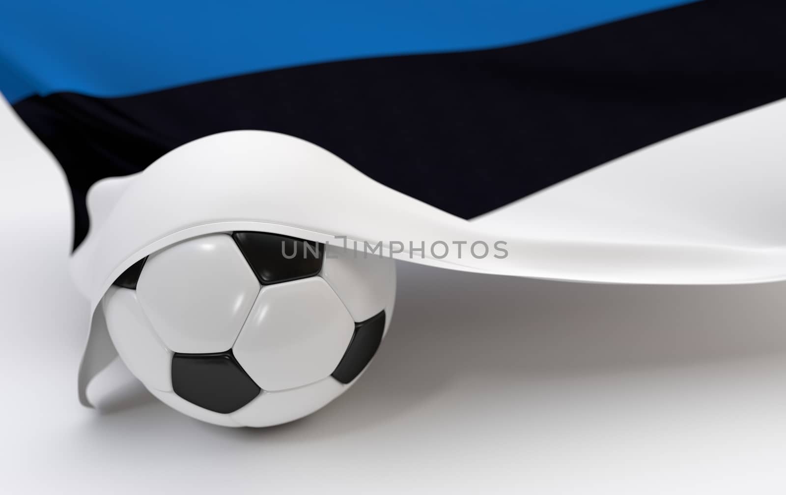 Estonia flag and soccer ball on white backgrounds