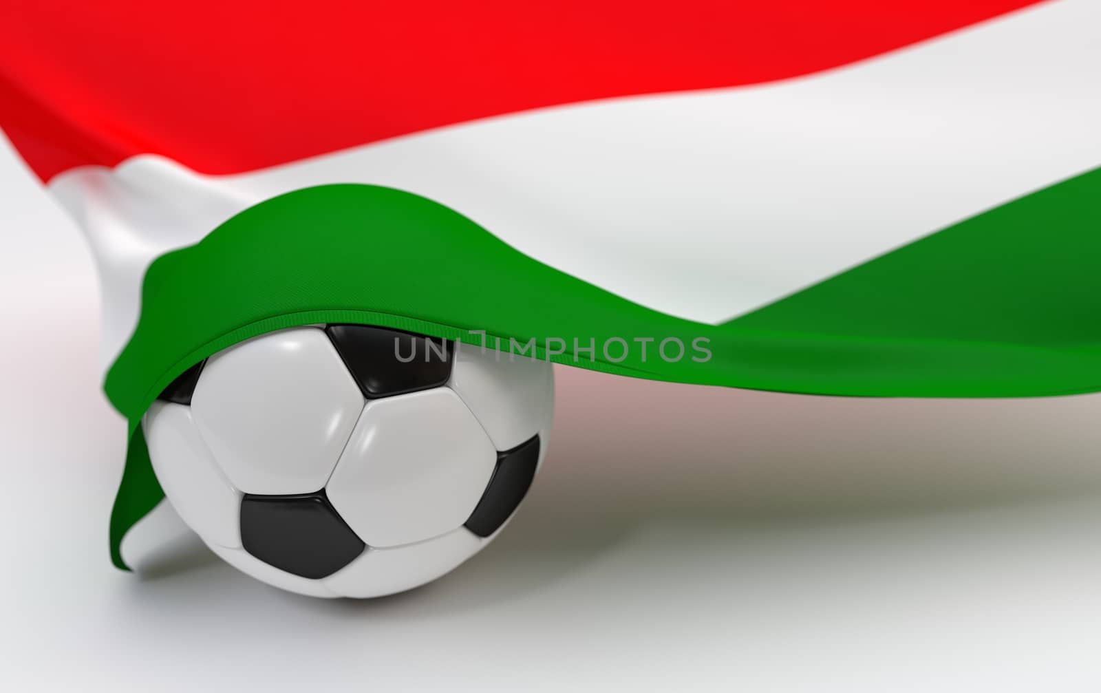 Hungary flag and soccer ball on white backgrounds